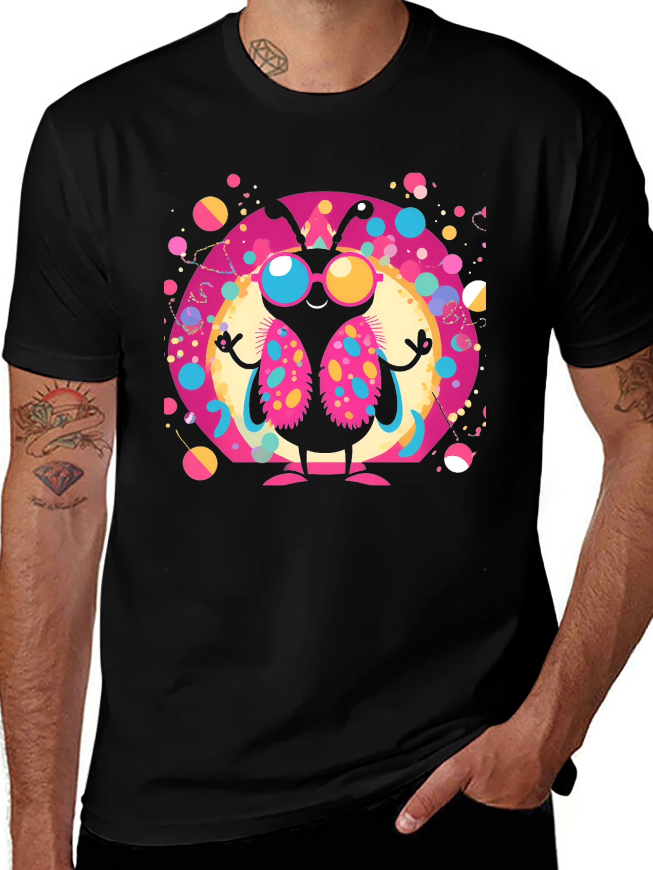 Funky Butterfly Graphic Tee - Black Cotton T-Shirt