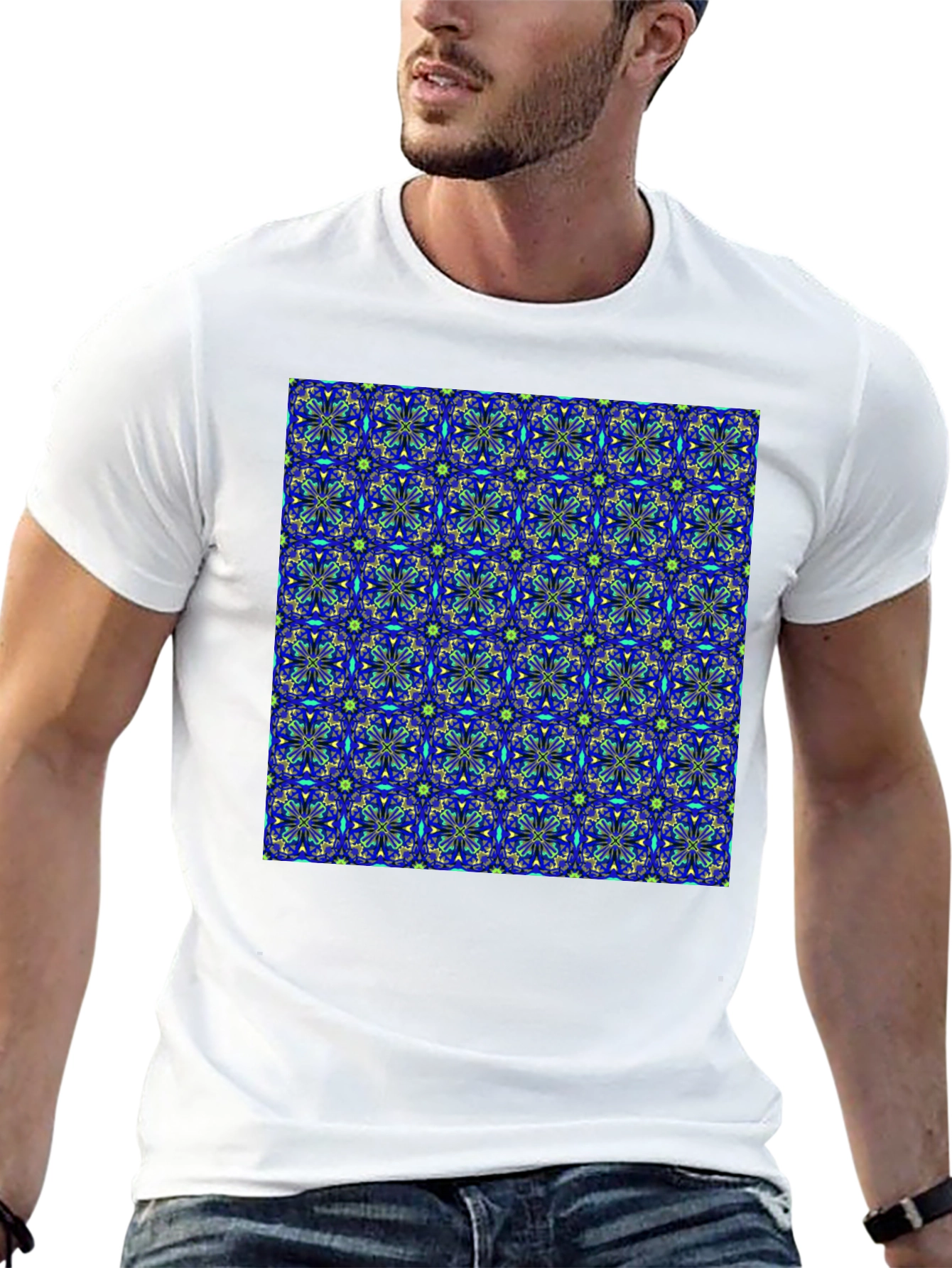 Abstract Floral Pattern Black T-Shirt