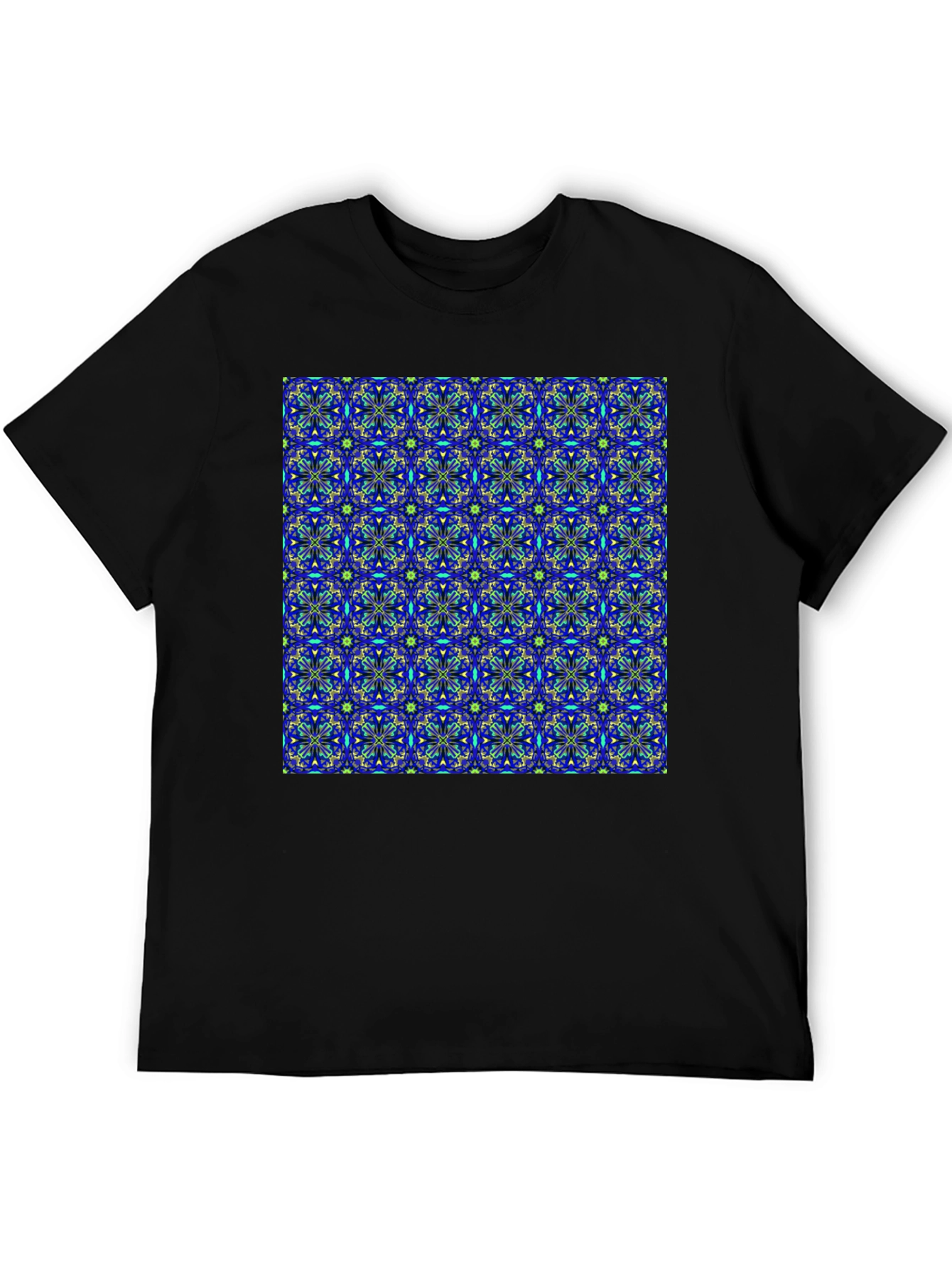 Abstract Floral Pattern Black T-Shirt