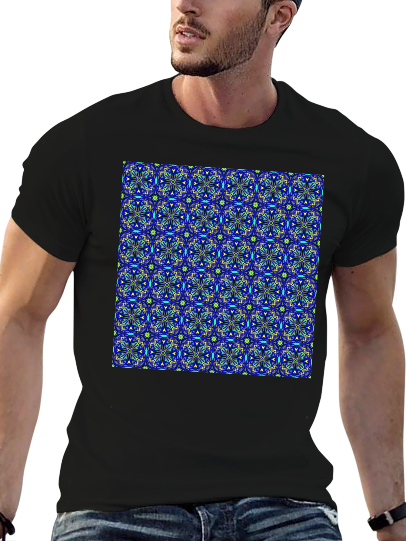 Abstract Floral Pattern Black T-Shirt