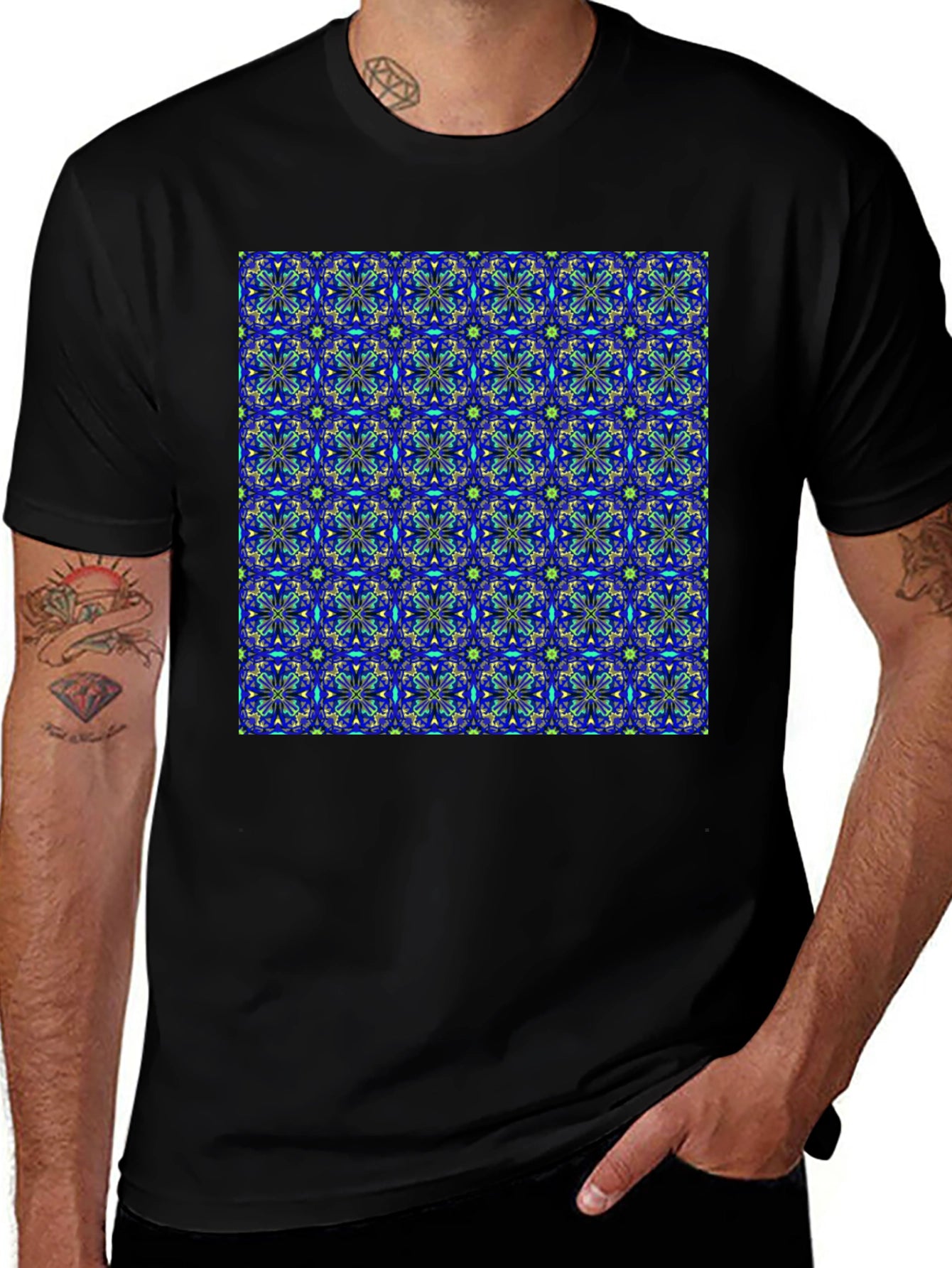 Abstract Floral Pattern Black T-Shirt