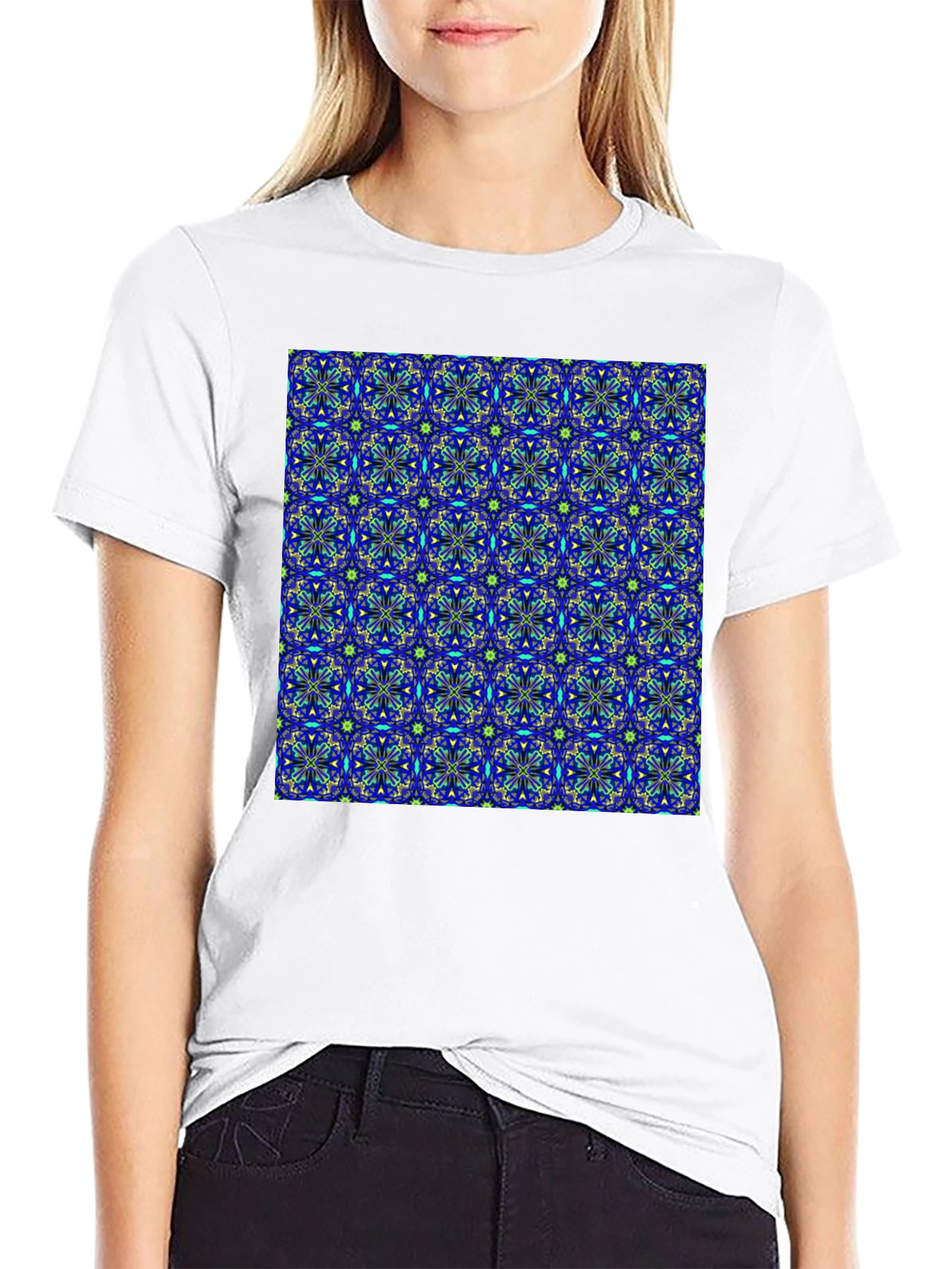 Abstract Floral Pattern Black T-Shirt