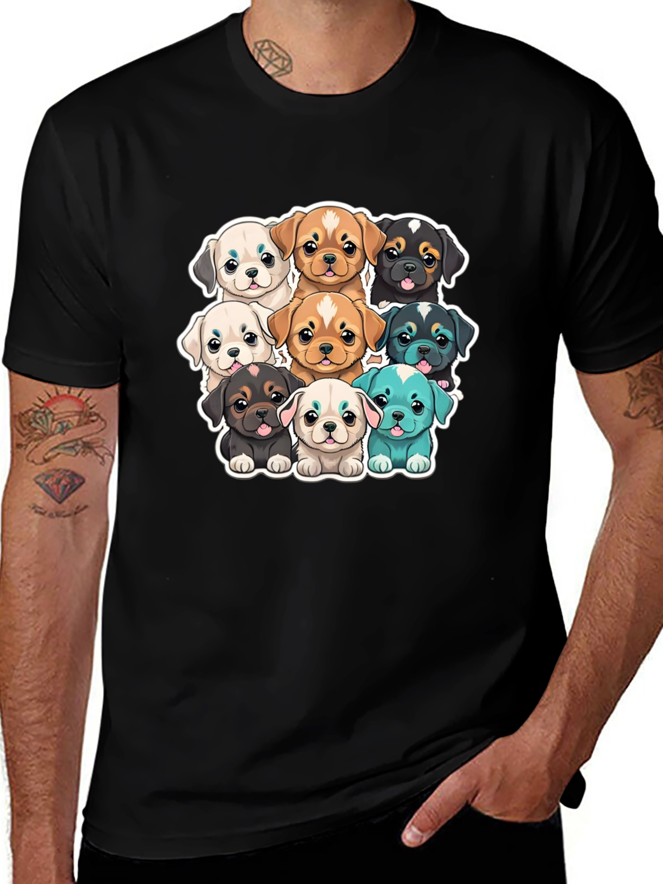 Cute Puppy Pile Graphic T-Shirt