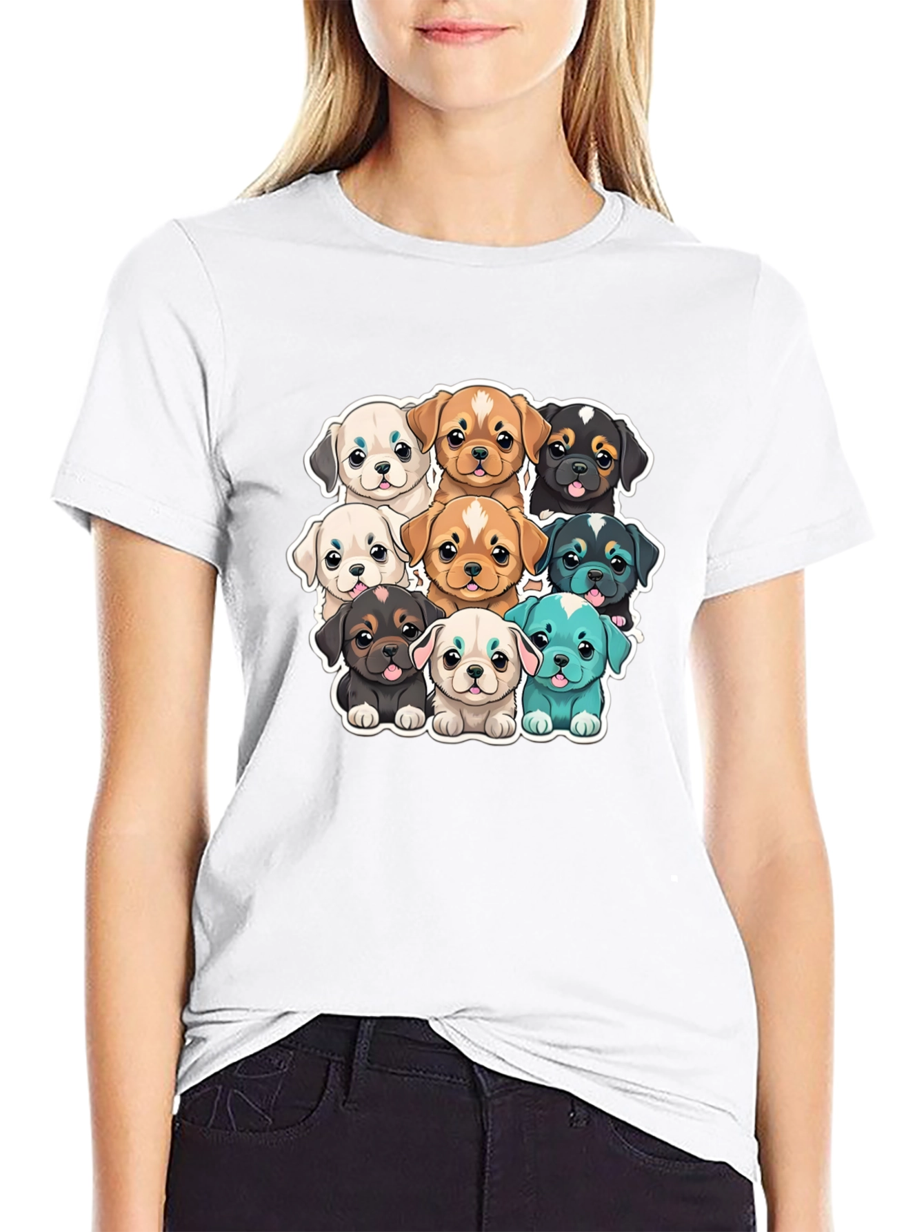 Cute Puppy Pile Graphic T-Shirt