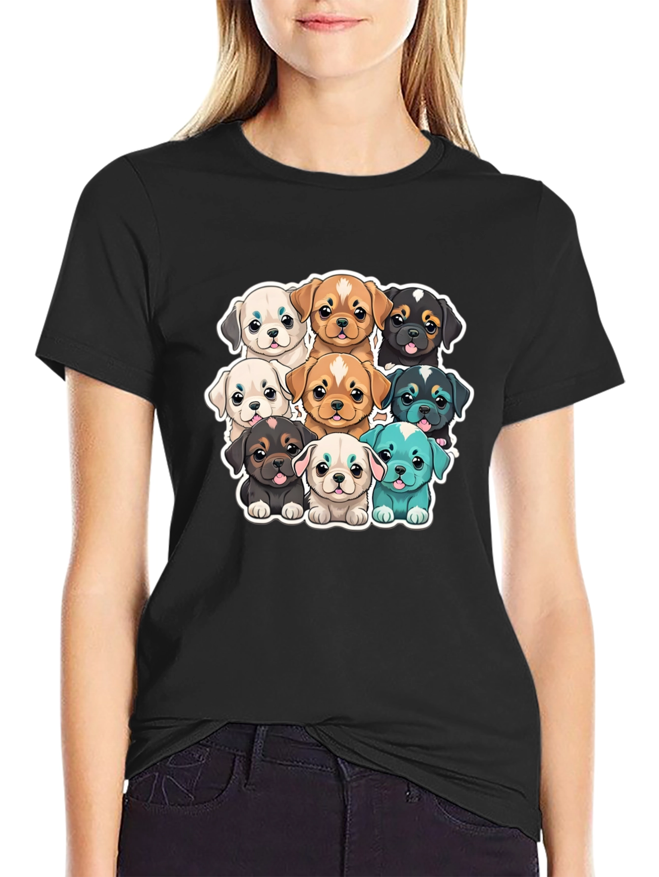 Cute Puppy Pile Graphic T-Shirt