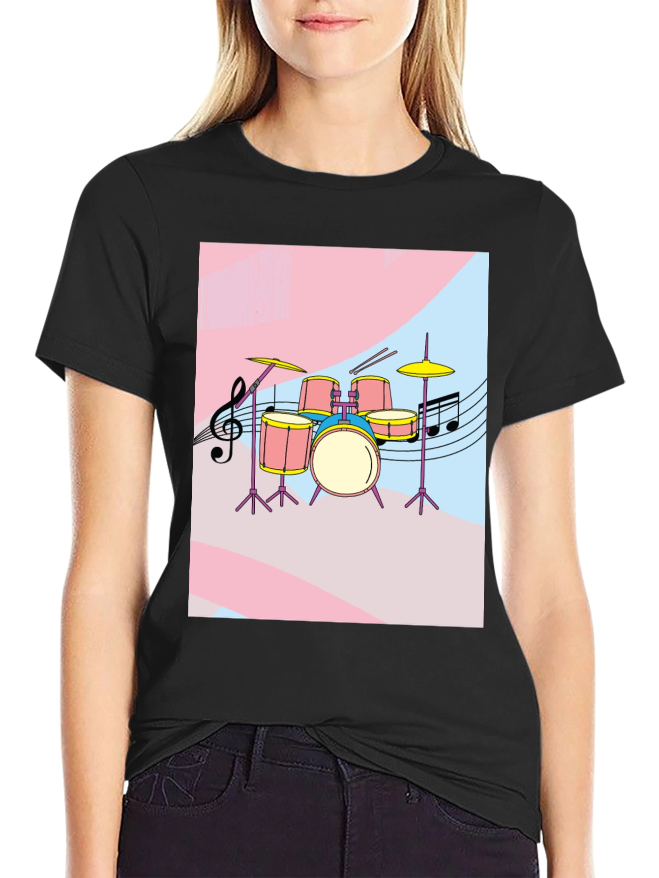 Musical Drum Set Graphic Tee - Black