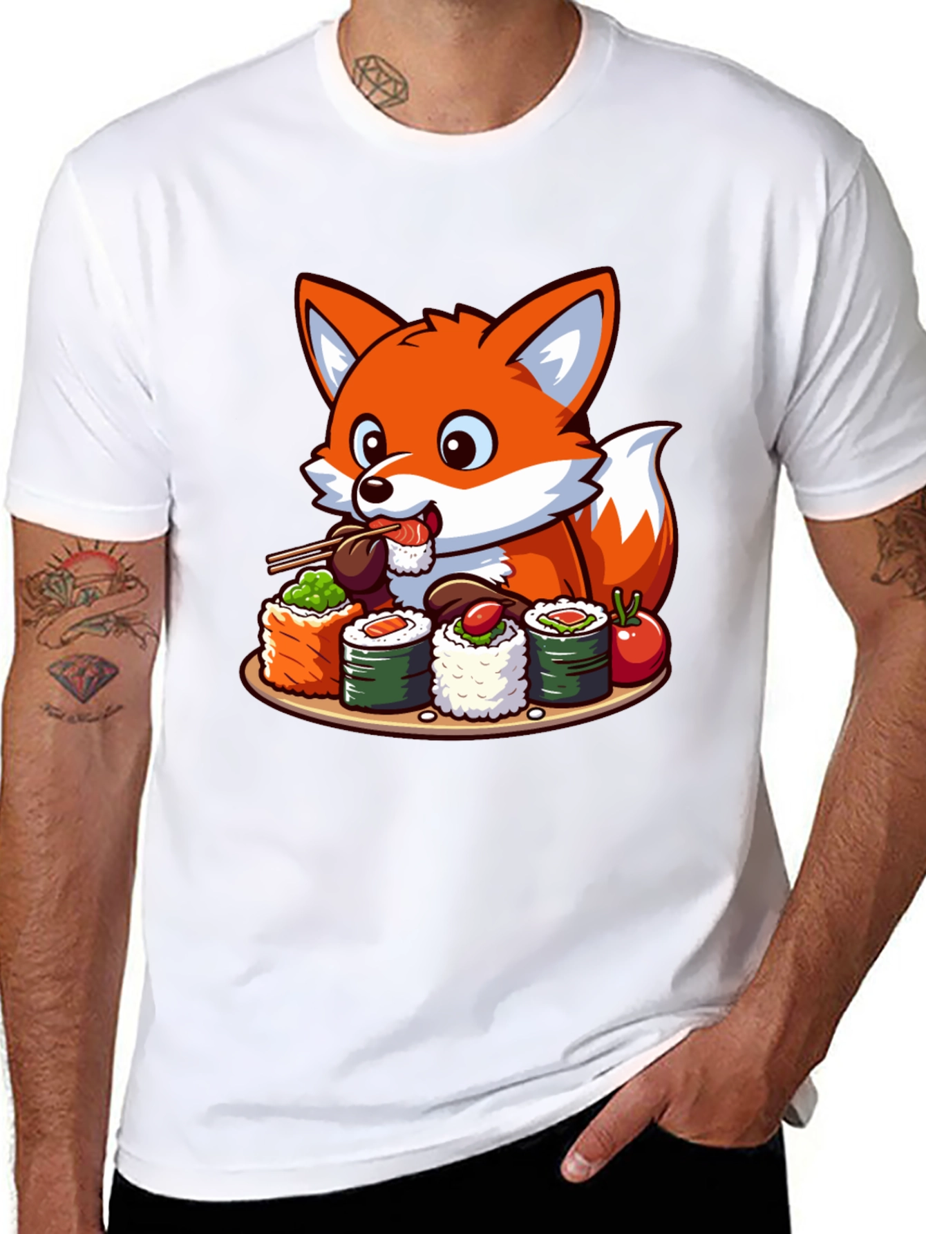 Fox Loves Sushi Graphic T-Shirt - Unisex Casual Tee
