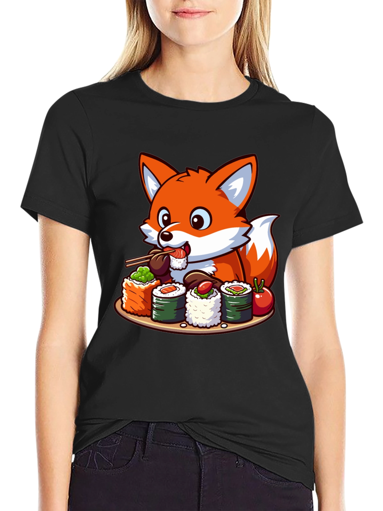 Fox Loves Sushi Graphic T-Shirt - Unisex Casual Tee