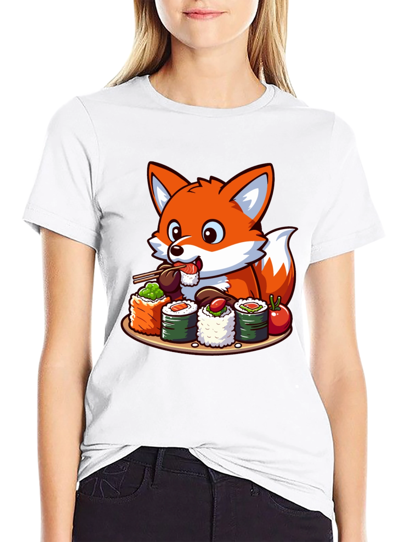 Fox Loves Sushi Graphic T-Shirt - Unisex Casual Tee