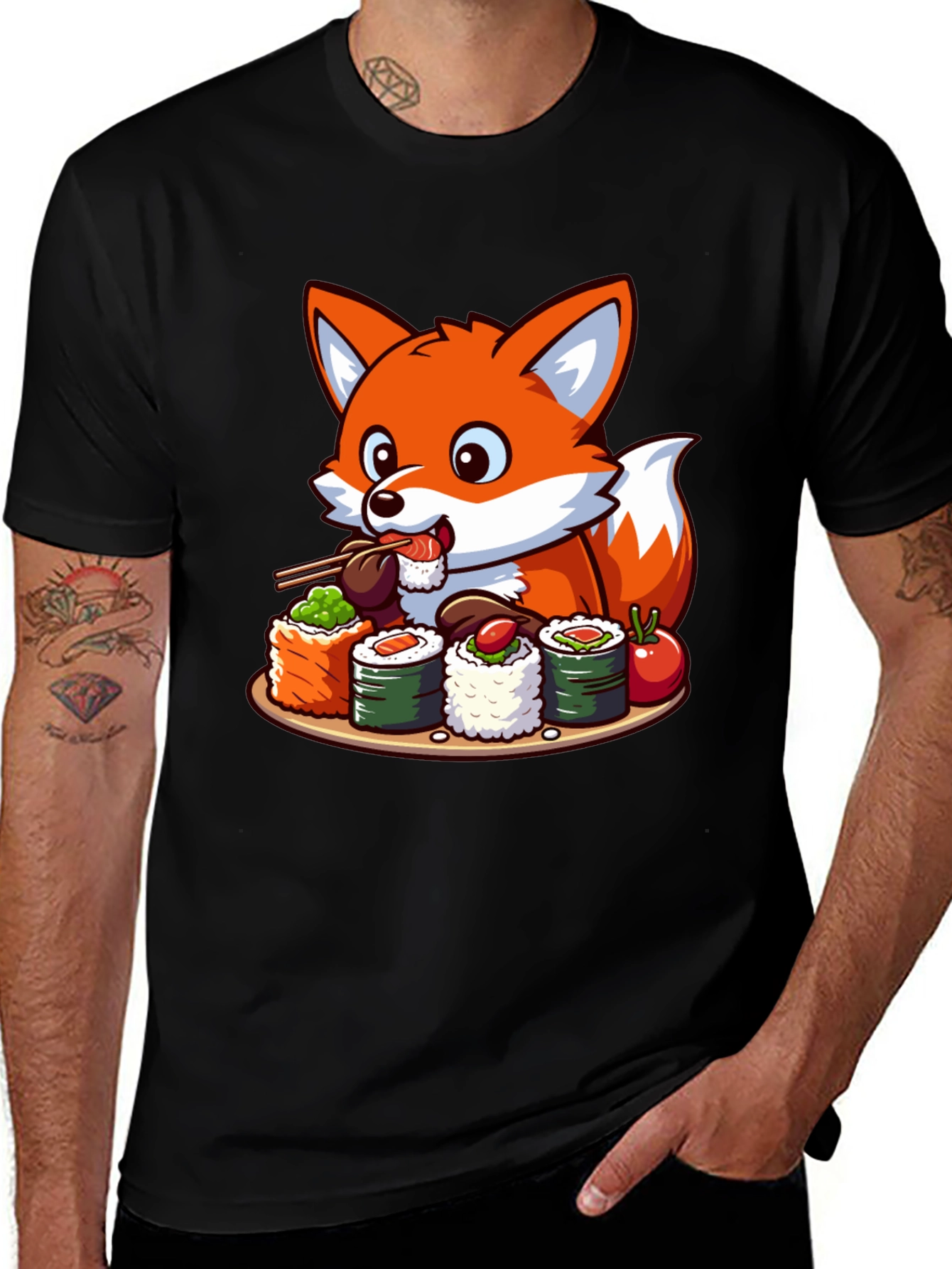 Fox Loves Sushi Graphic T-Shirt - Unisex Casual Tee