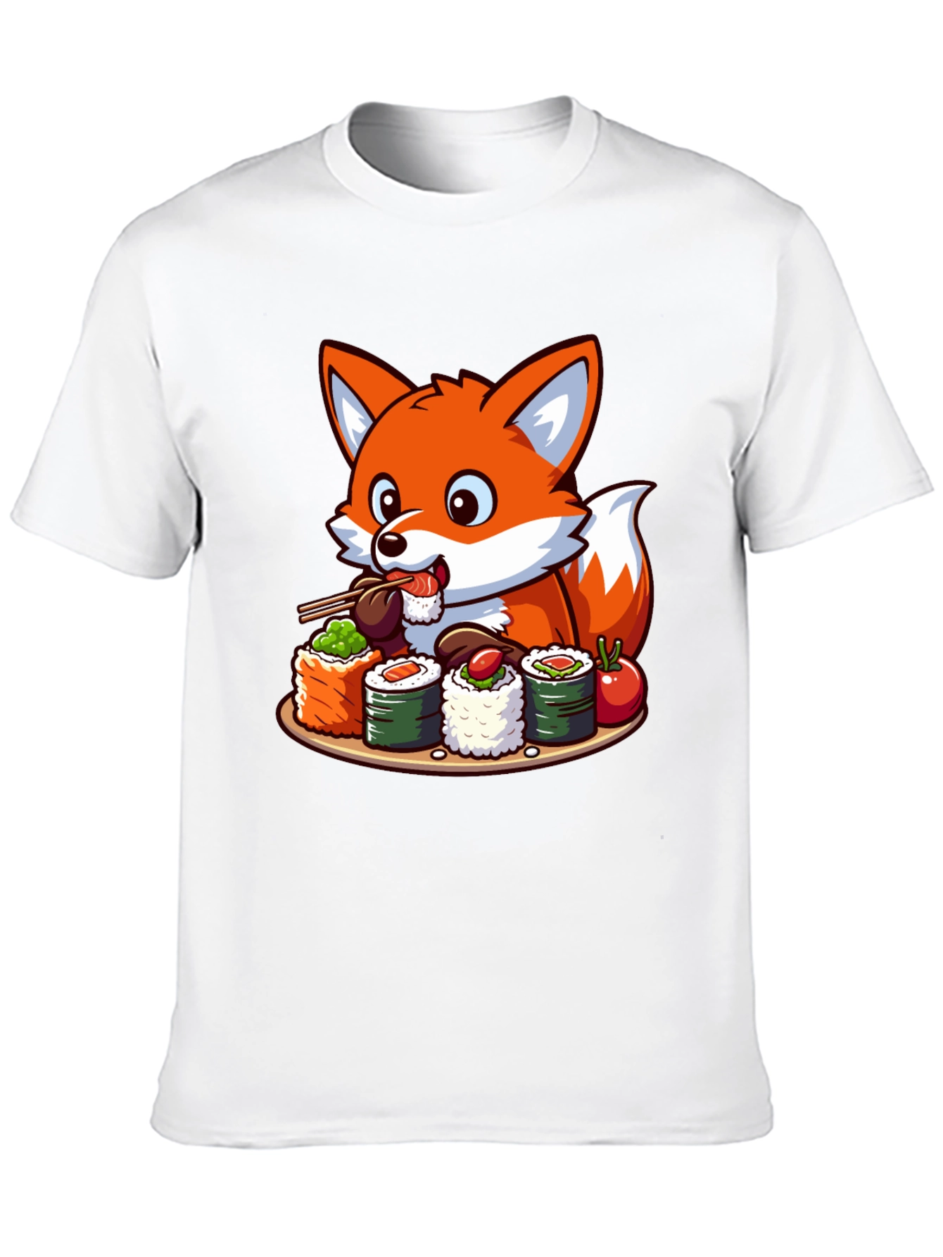 Fox Loves Sushi Graphic T-Shirt - Unisex Casual Tee