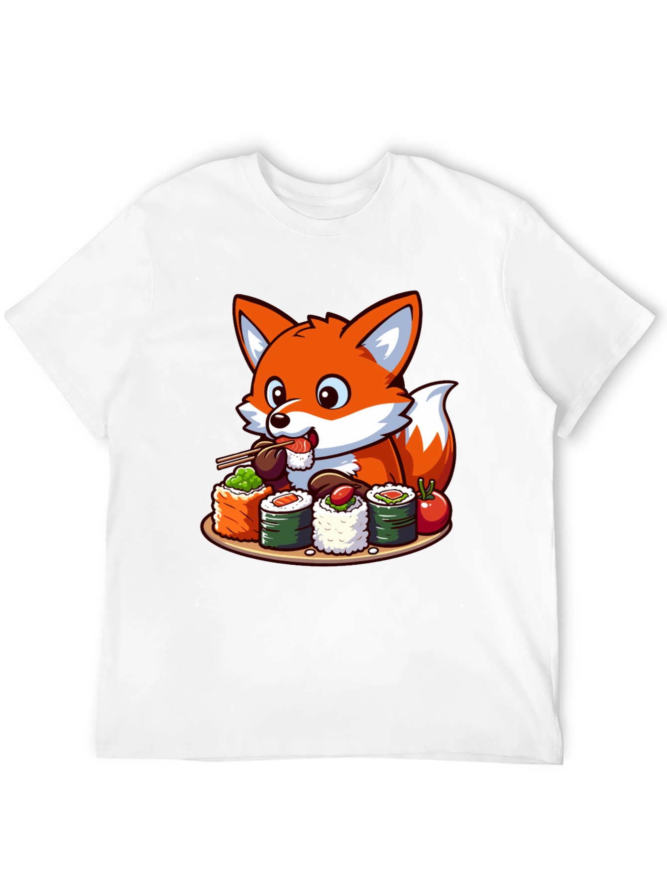 Fox Loves Sushi Graphic T-Shirt - Unisex Casual Tee