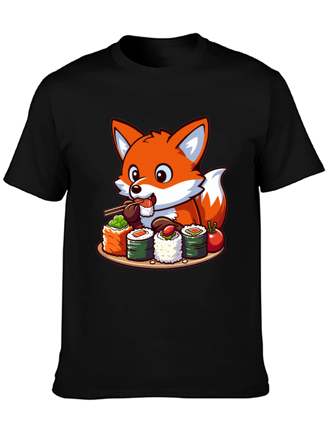 Fox Loves Sushi Graphic T-Shirt - Unisex Casual Tee