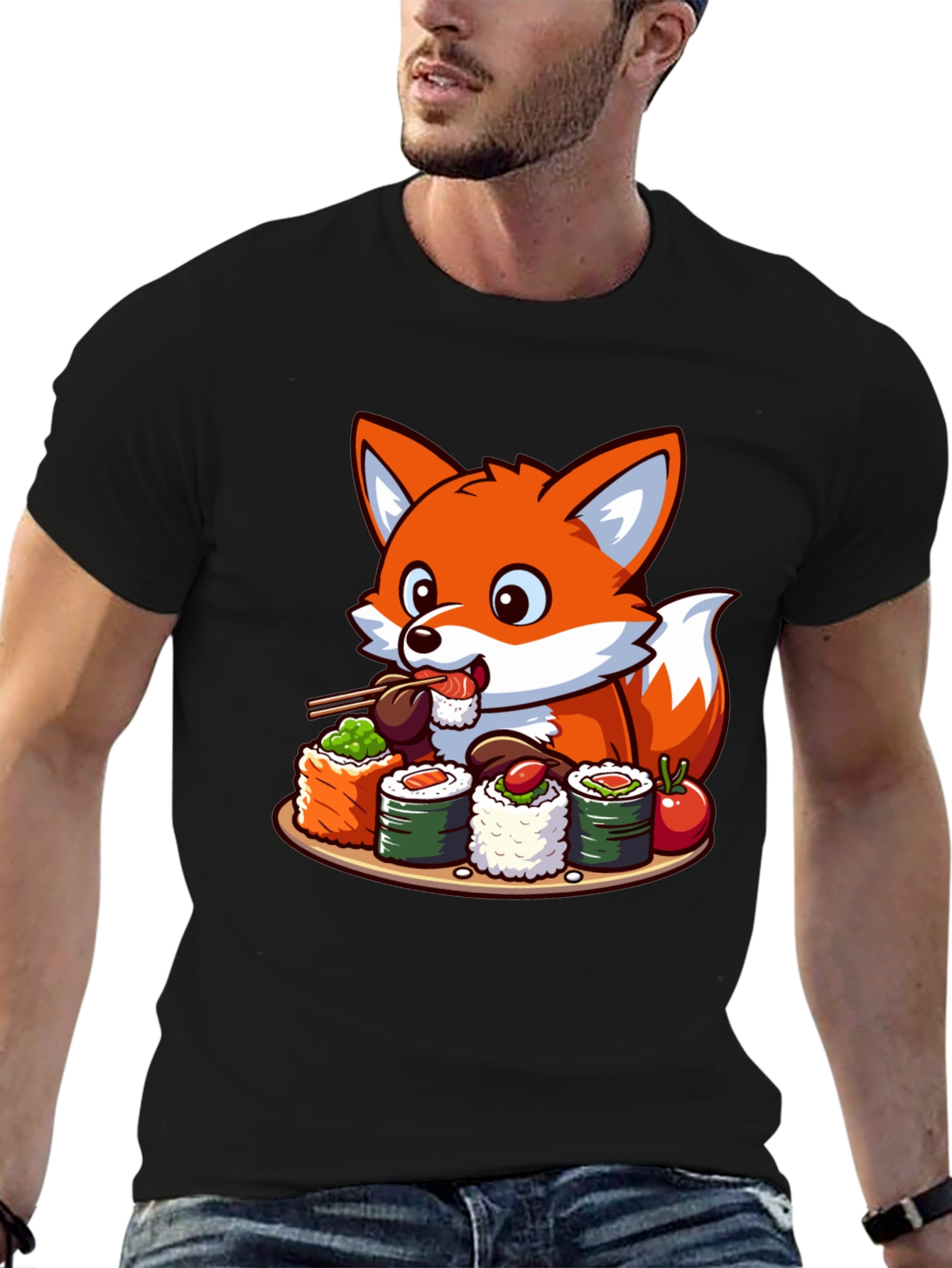 Fox Loves Sushi Graphic T-Shirt - Unisex Casual Tee
