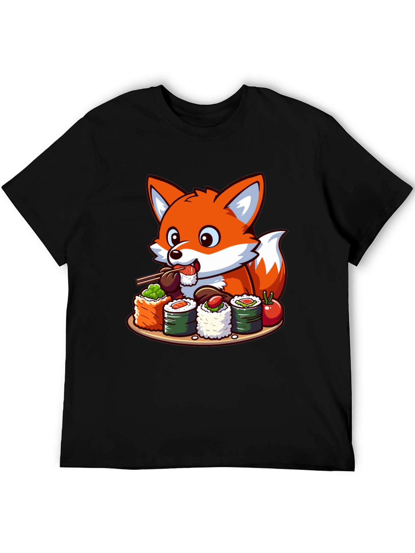 Fox Loves Sushi Graphic T-Shirt - Unisex Casual Tee