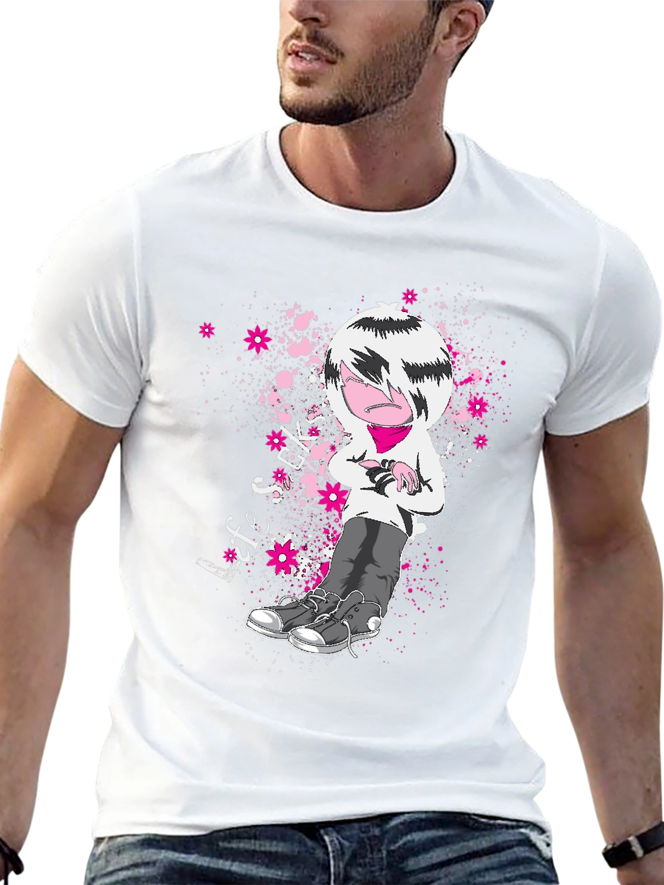 Emo Cartoon T-Shirt - Black