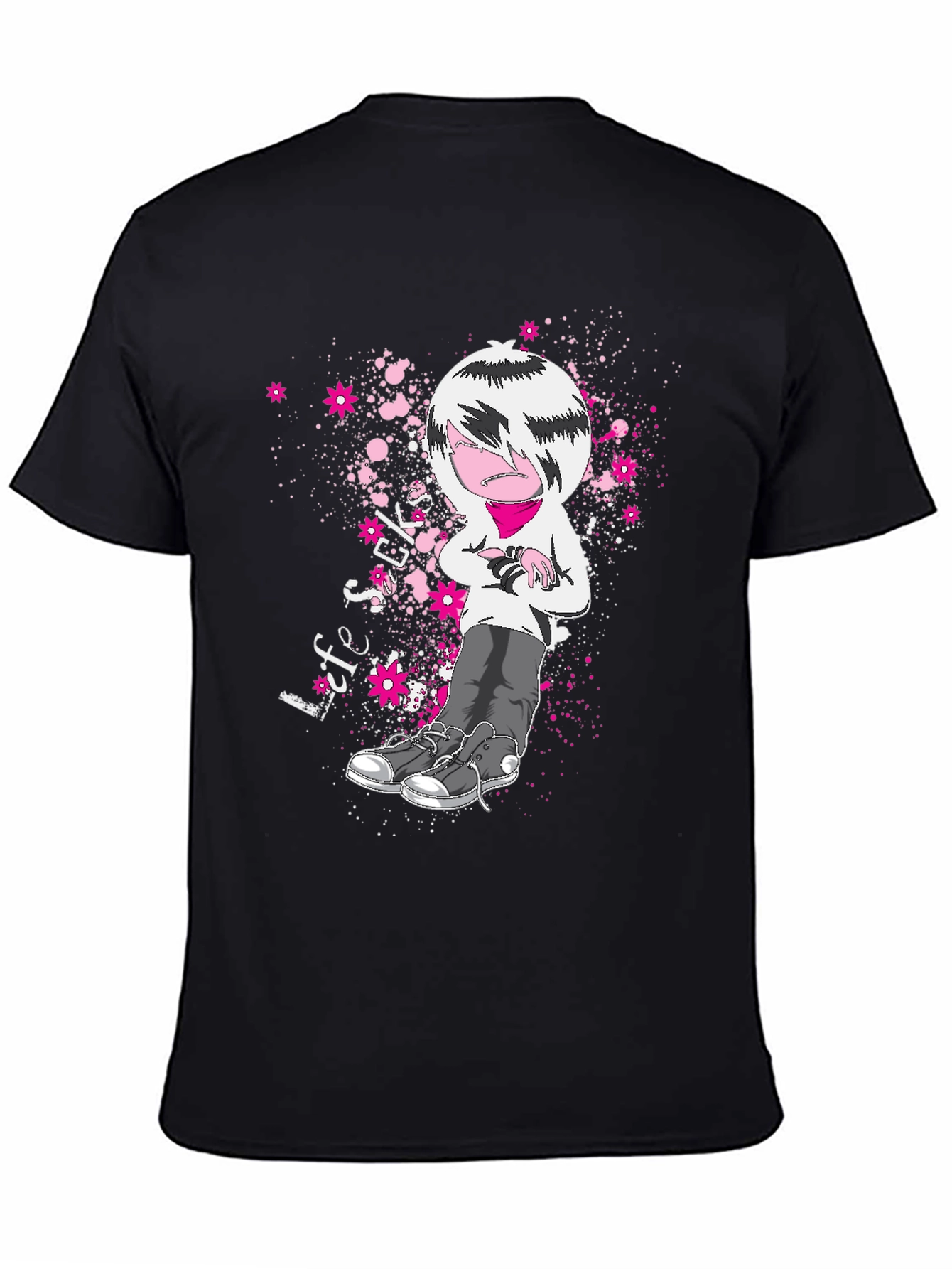 Emo Cartoon T-Shirt - Black