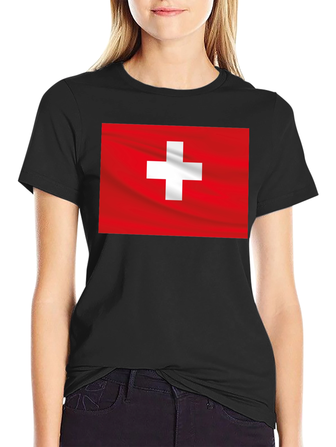 Swiss Flag Graphic Black T-Shirt