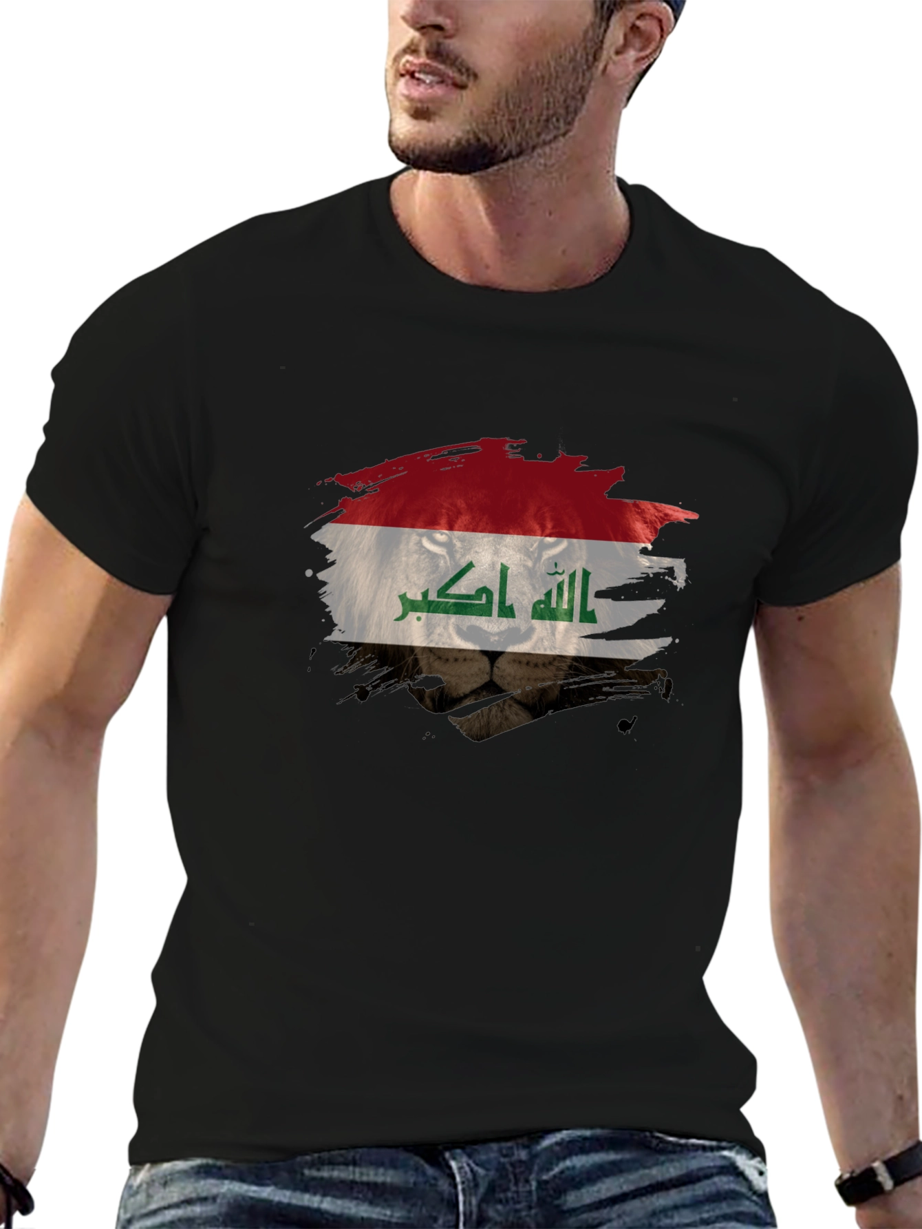 Iraqi Flag Lion Black T-Shirt