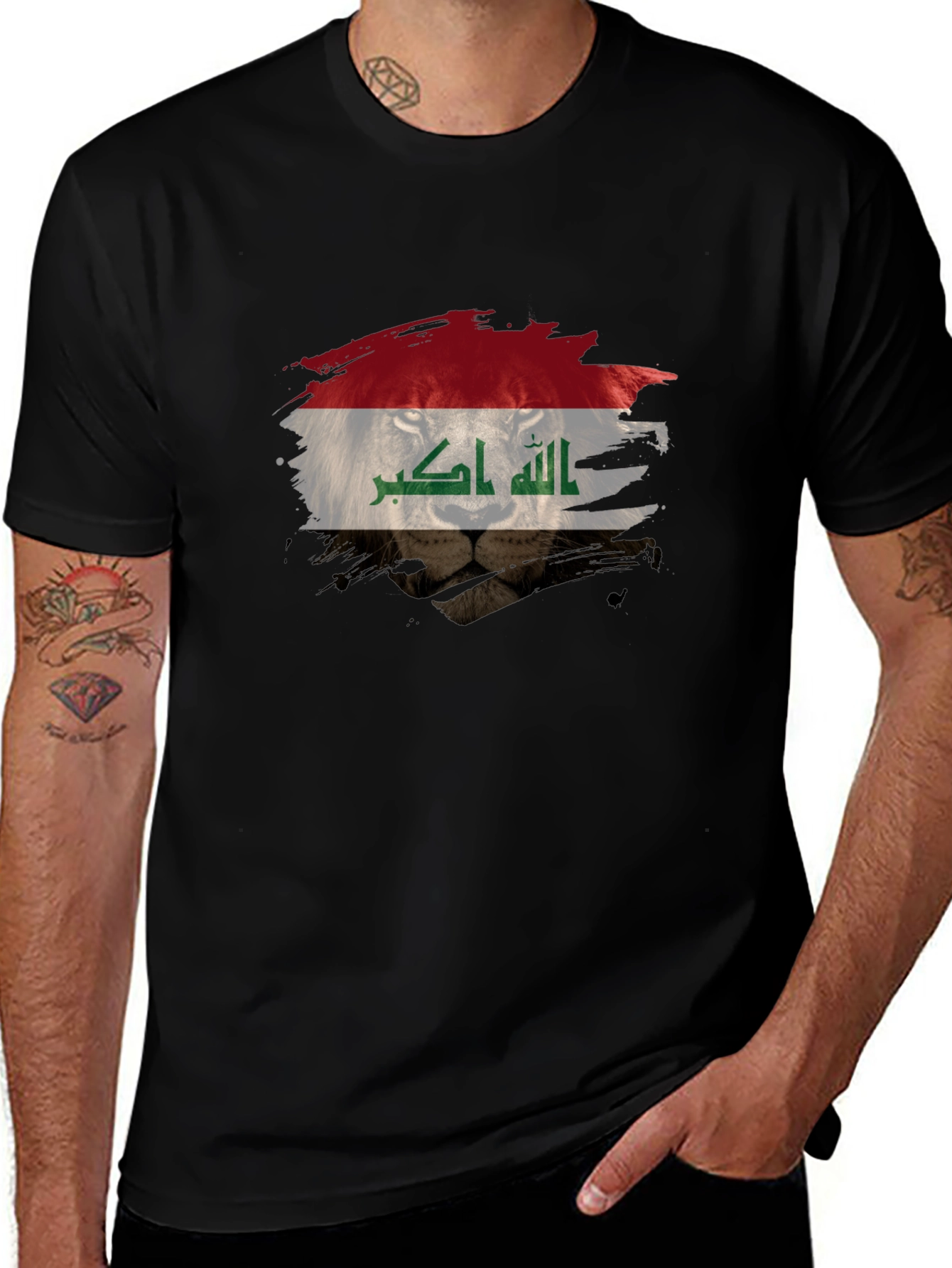 Iraqi Flag Lion Black T-Shirt