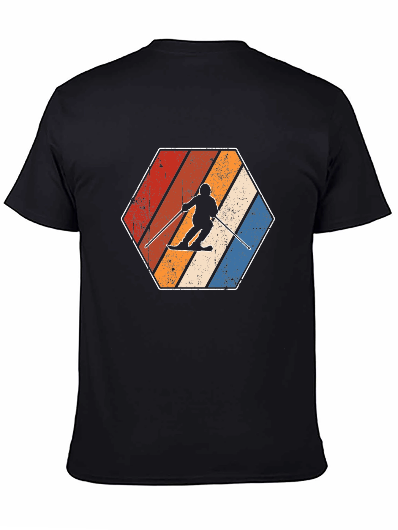 Retro Skiing Hexagon Graphic Tee - Black