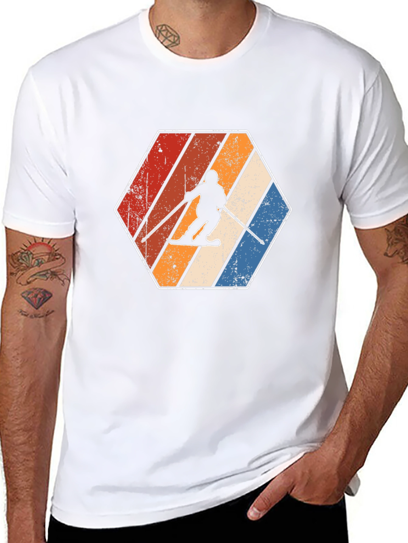 Retro Skiing Hexagon Graphic Tee - Black