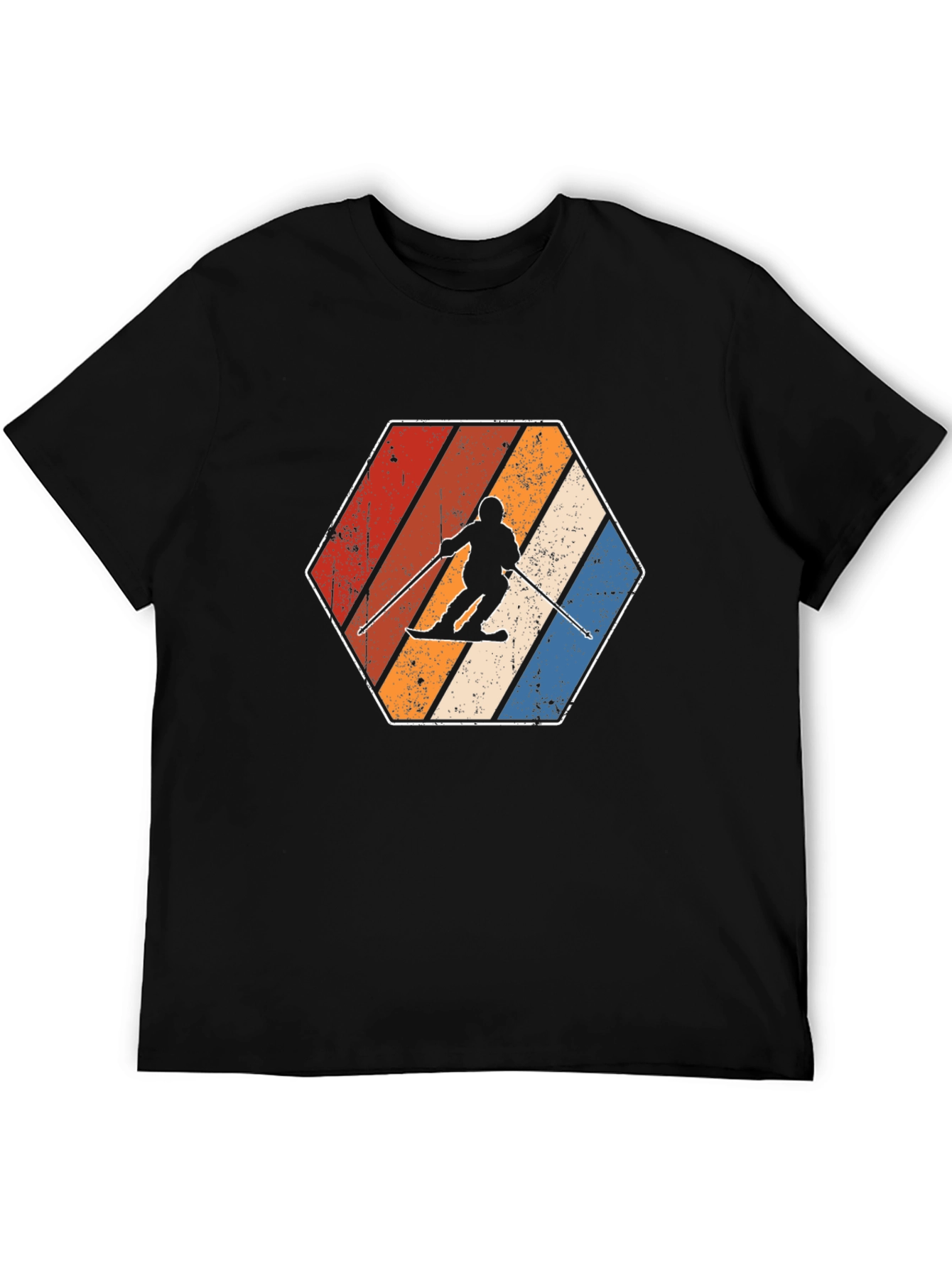 Retro Skiing Hexagon Graphic Tee - Black