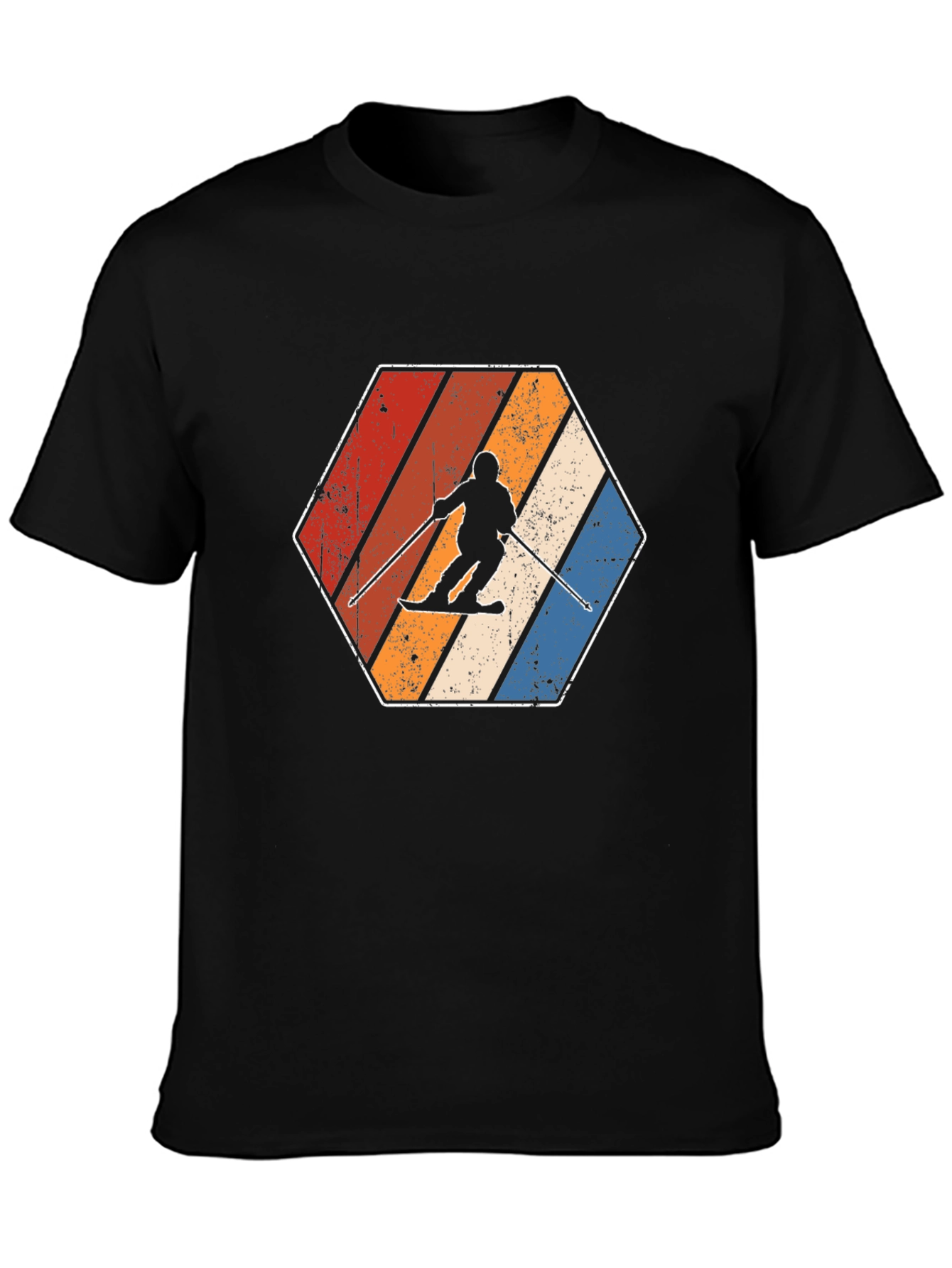 Retro Skiing Hexagon Graphic Tee - Black