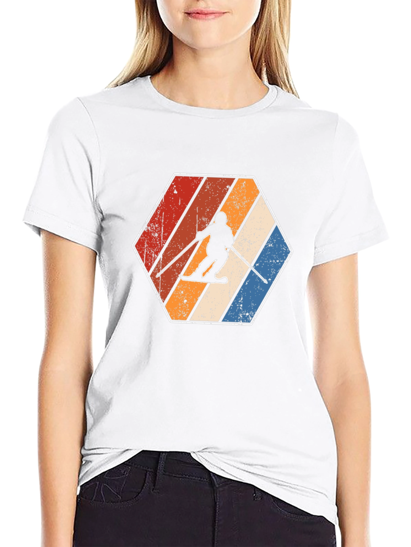 Retro Skiing Hexagon Graphic Tee - Black