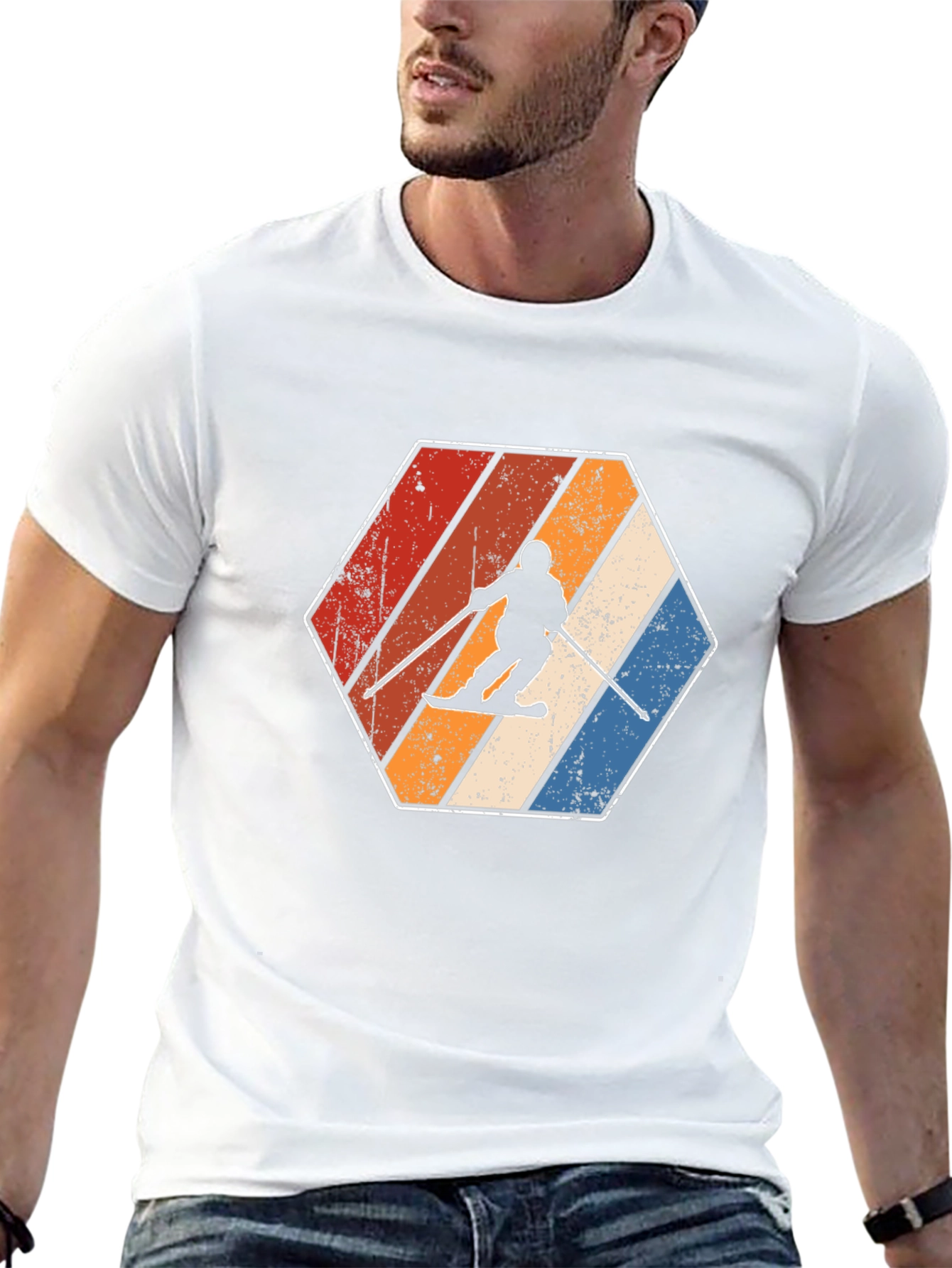 Retro Skiing Hexagon Graphic Tee - Black