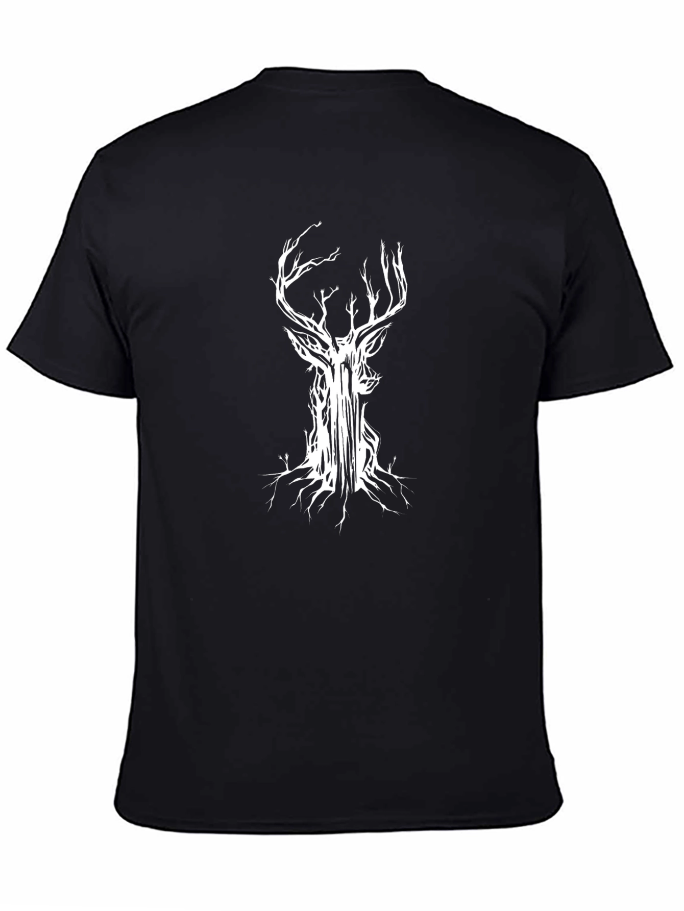 Mens Black T-Shirt with Abstract Deer Tree Graphic
