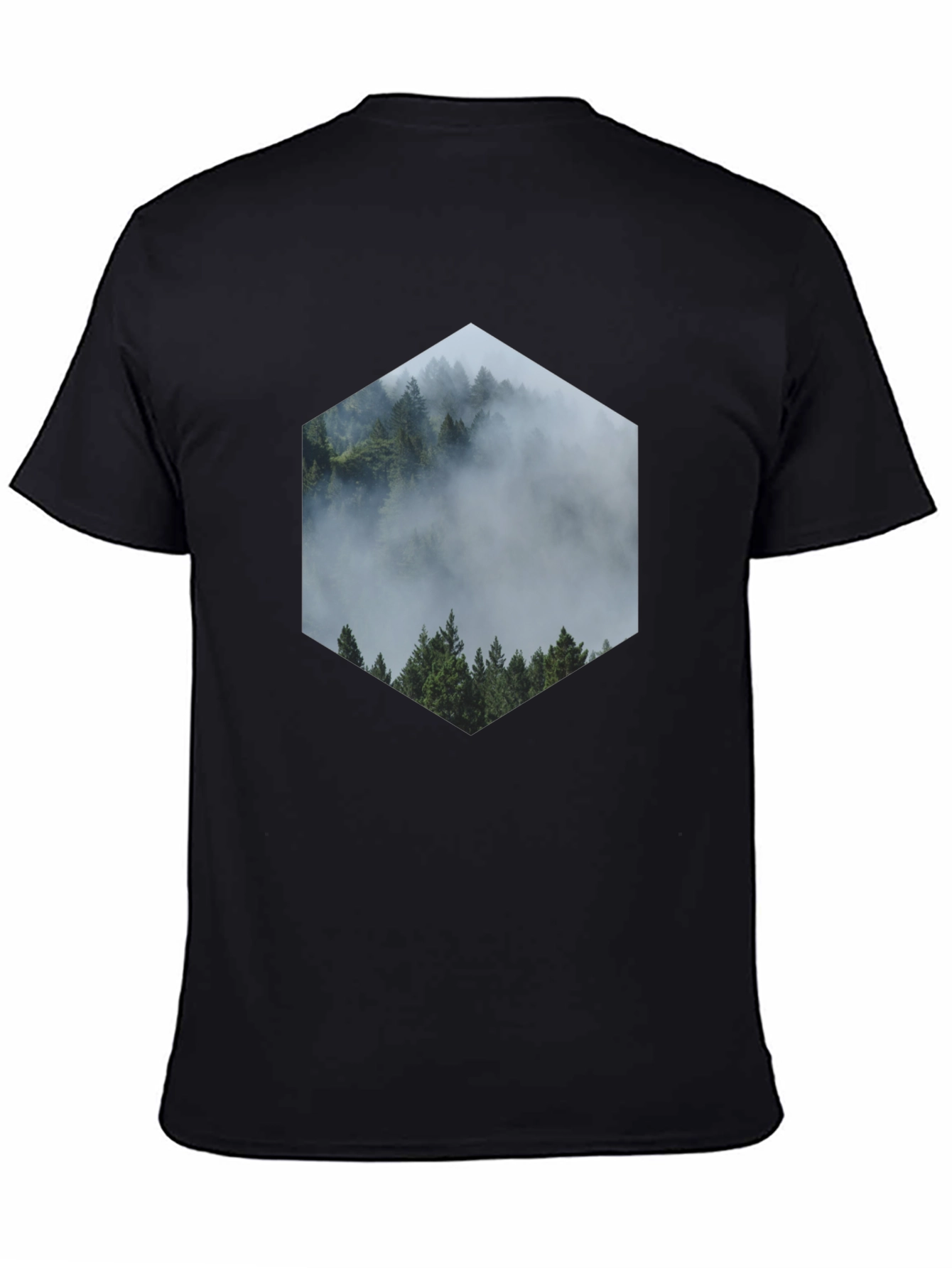 Hexagon Forest Print Black T-Shirt