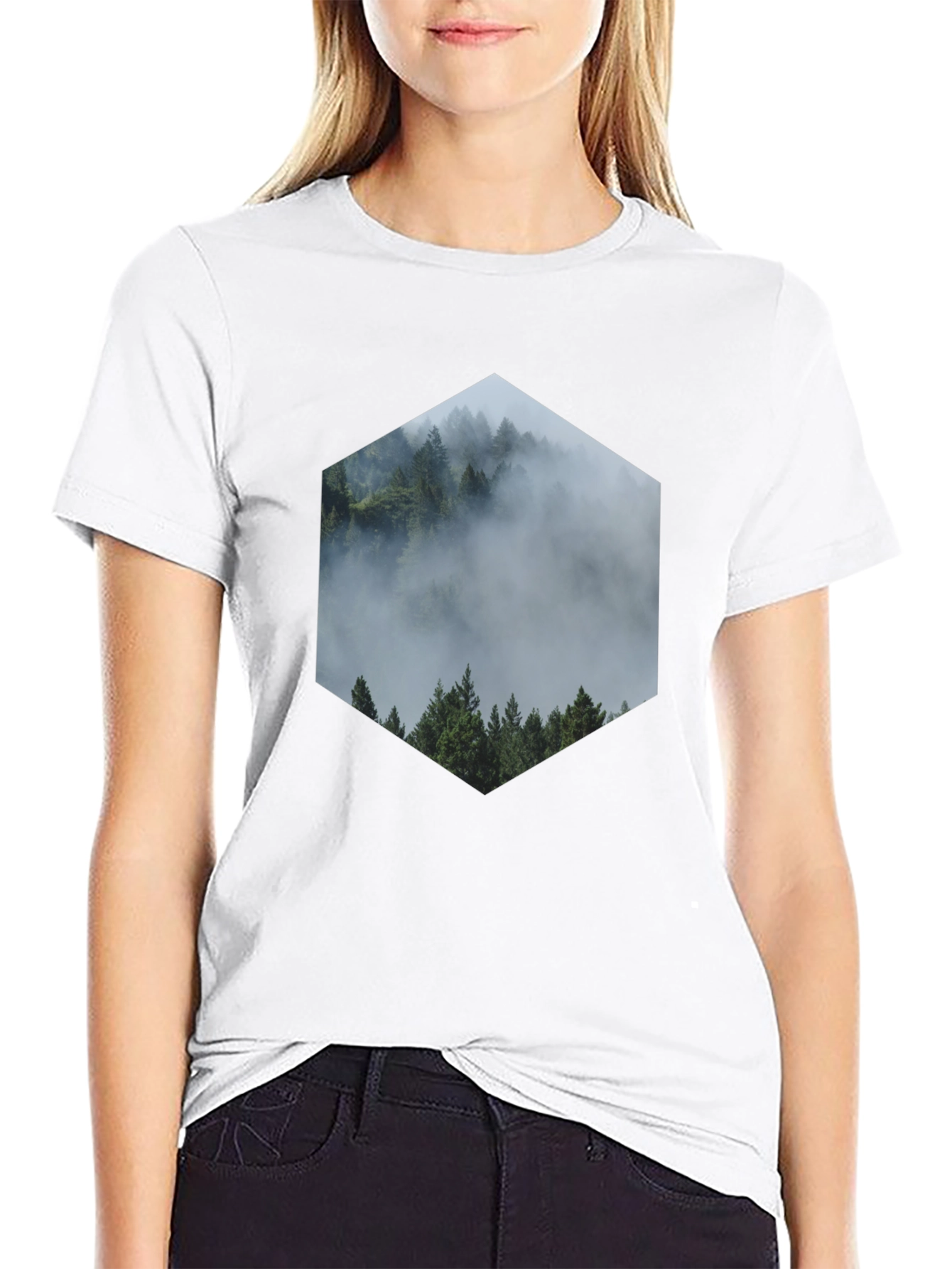Hexagon Forest Print Black T-Shirt