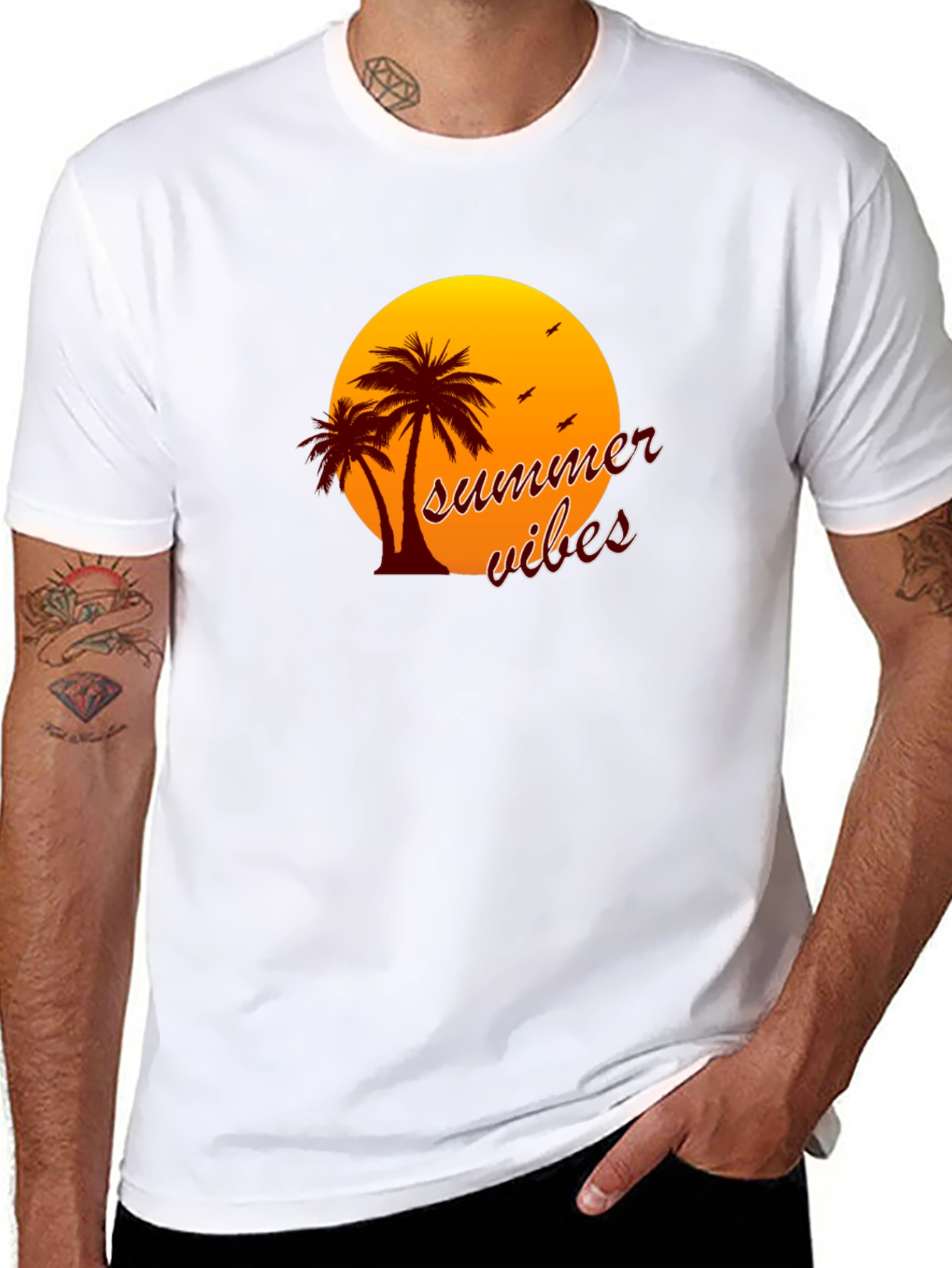 Summer Vibes T-Shirt - Palm Tree Sunset Graphic Tee