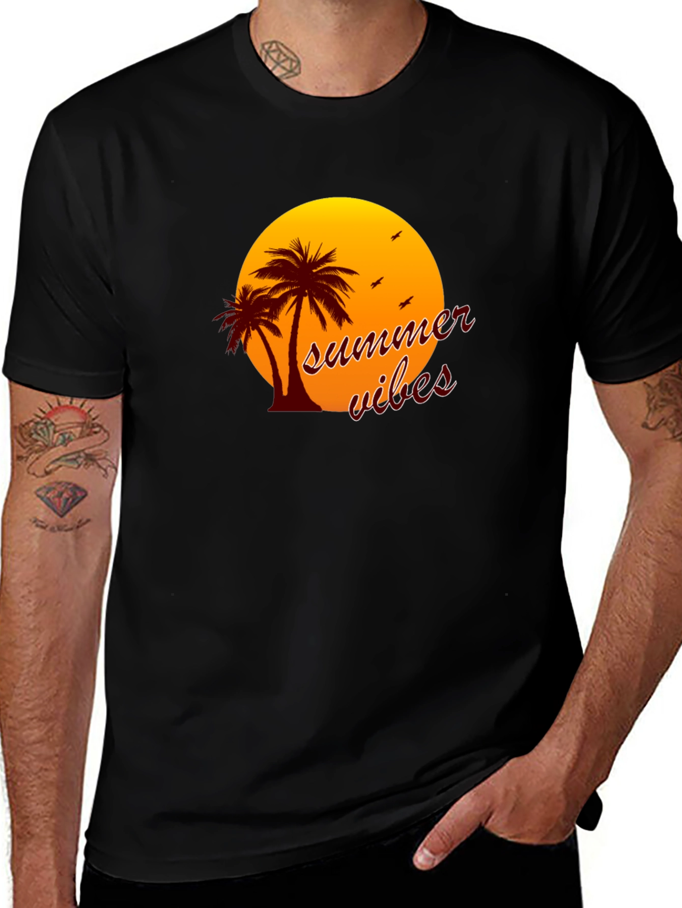 Summer Vibes T-Shirt - Palm Tree Sunset Graphic Tee