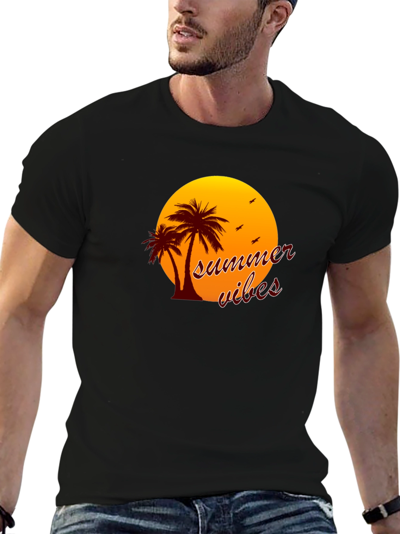 Summer Vibes T-Shirt - Palm Tree Sunset Graphic Tee