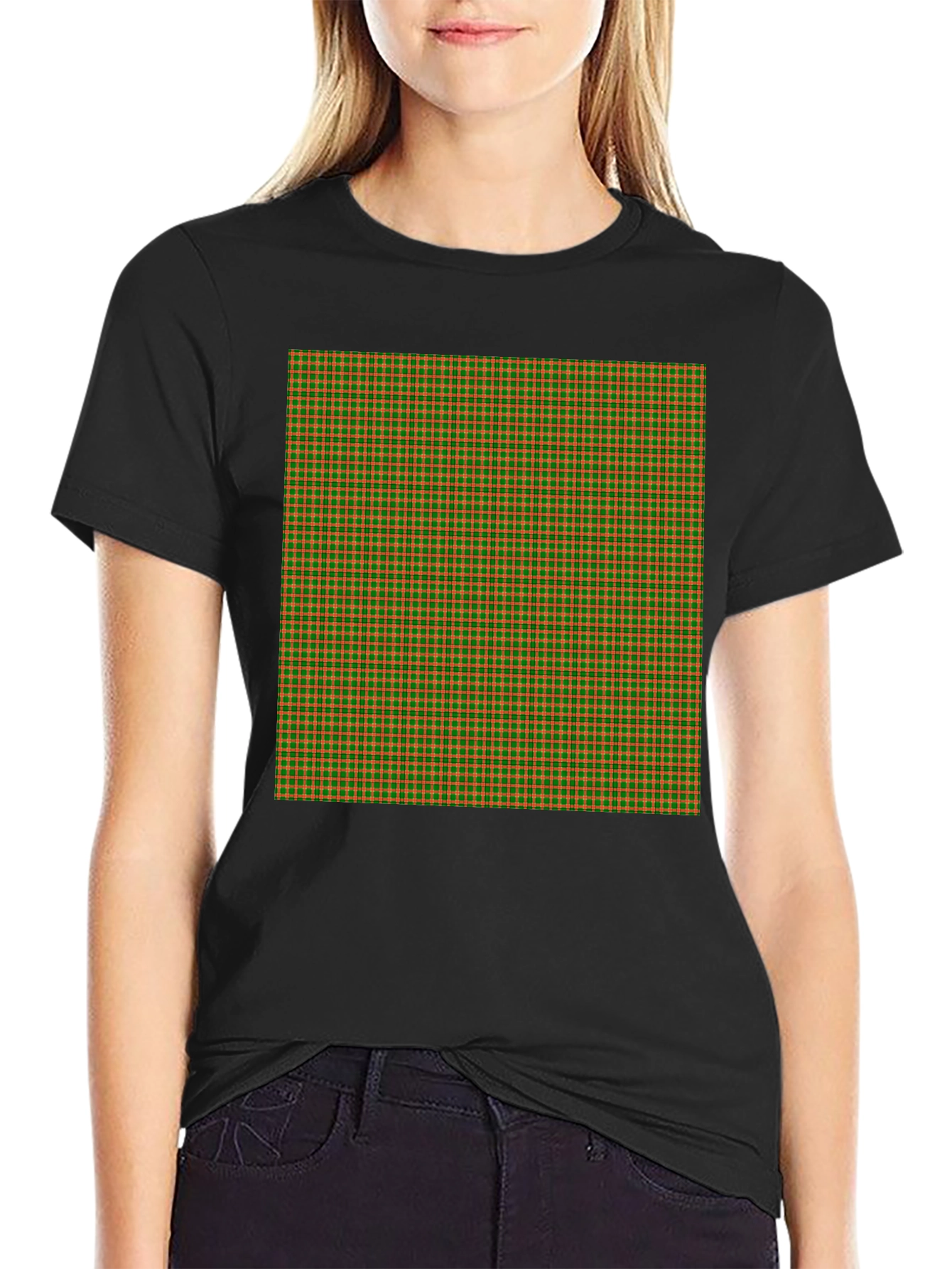 Retro Plaid Print Black T-Shirt