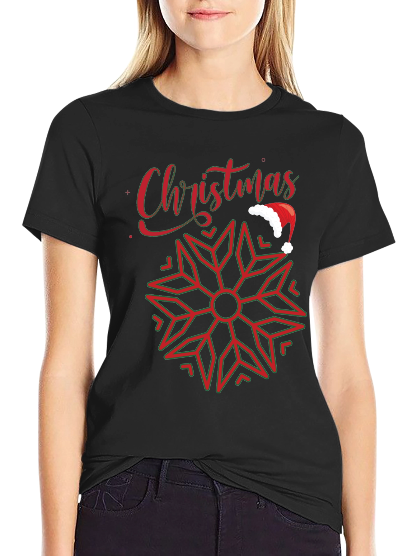 Christmas Snowflake Santa Hat Graphic Tee