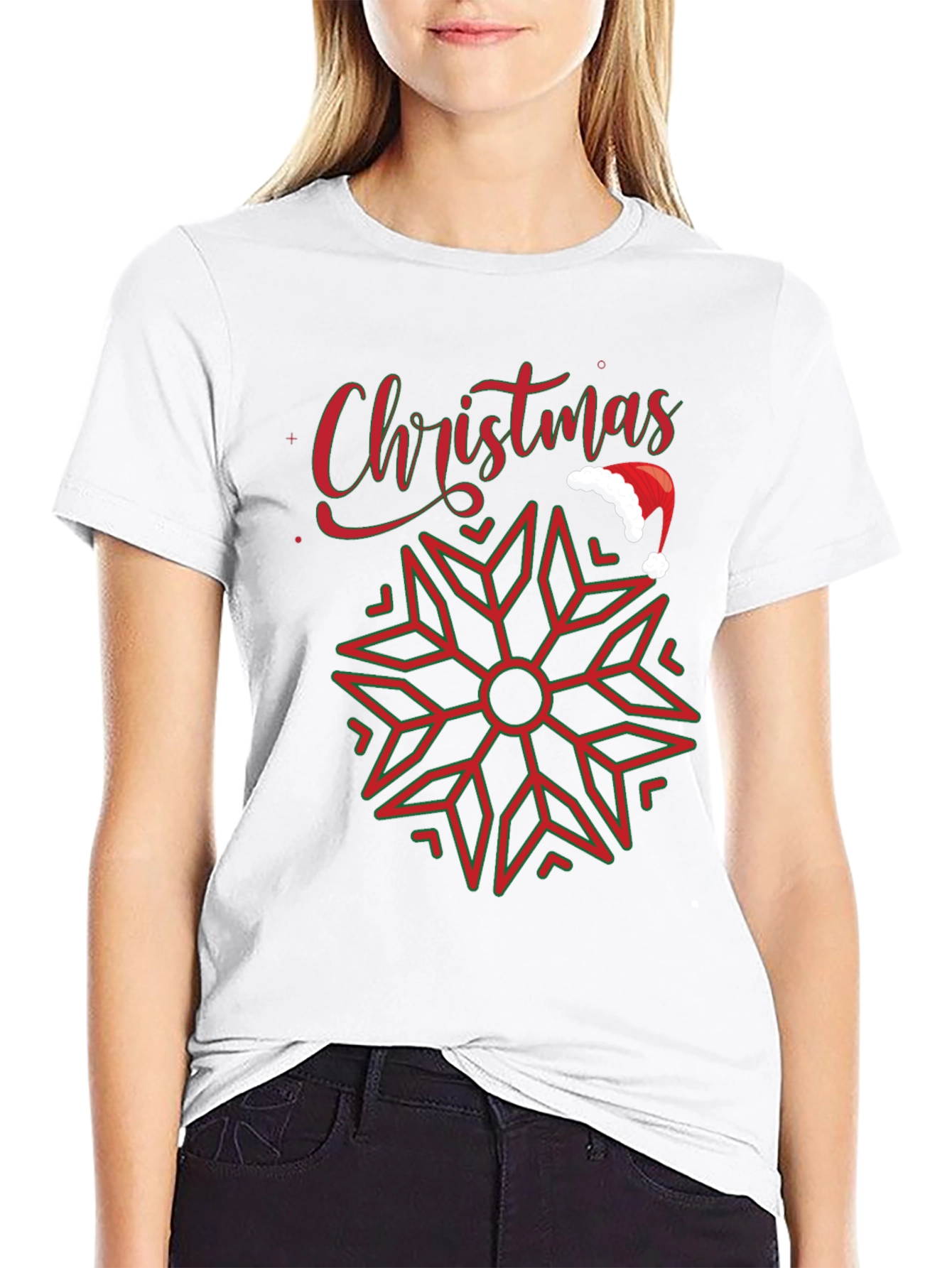 Christmas Snowflake Santa Hat Graphic Tee
