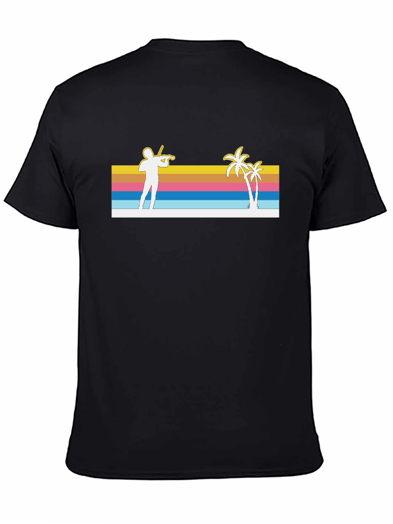 Retro Violinist & Palm Trees Black T-Shirt