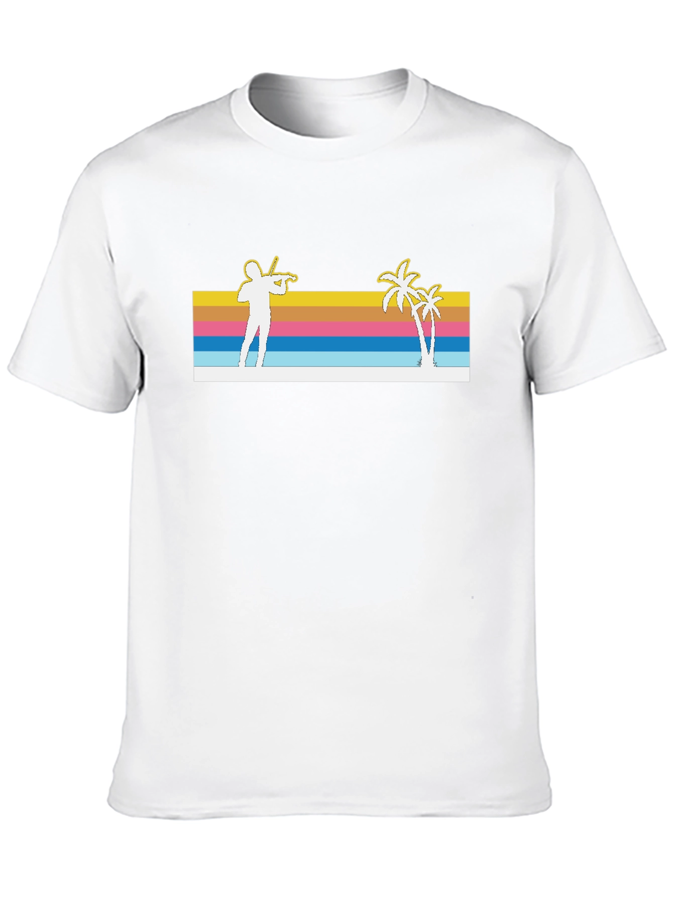 Retro Violinist & Palm Trees Black T-Shirt