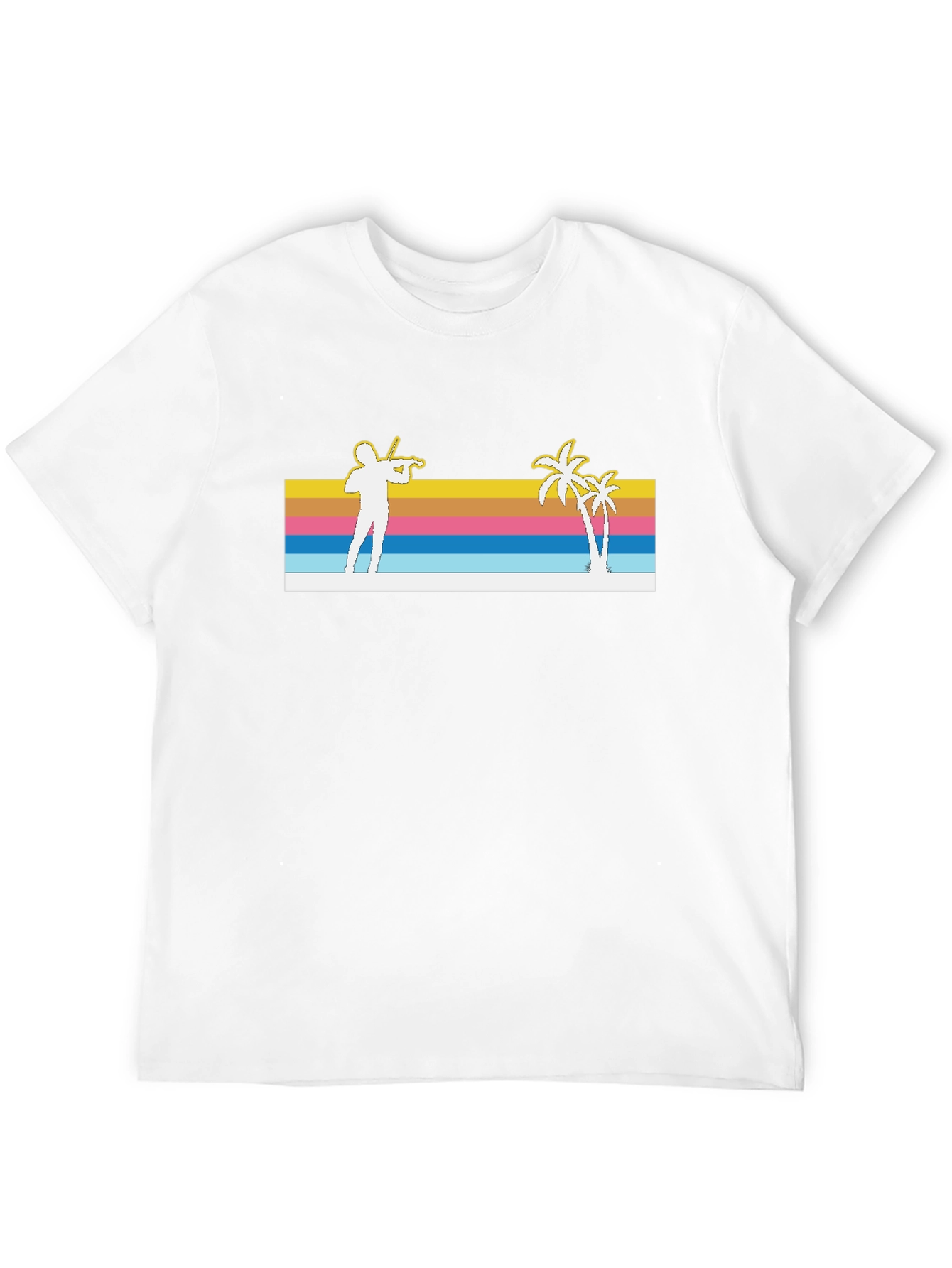 Retro Violinist & Palm Trees Black T-Shirt