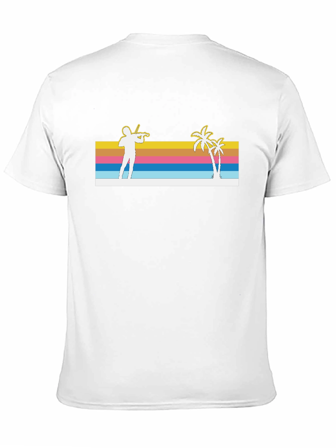 Retro Violinist & Palm Trees Black T-Shirt