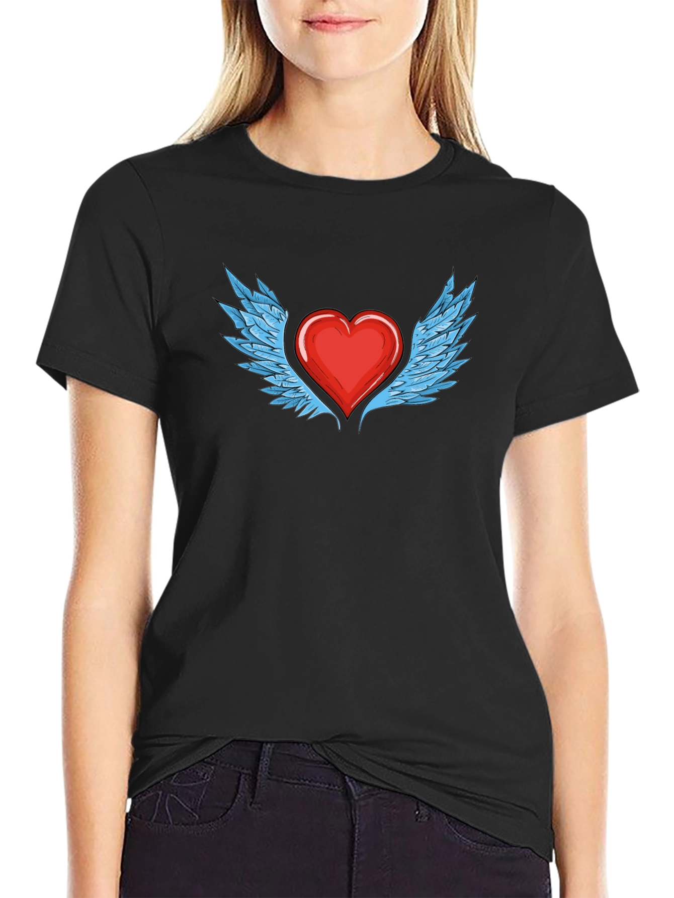 Heart with Wings Graphic T-Shirt - Stylish Black Tee