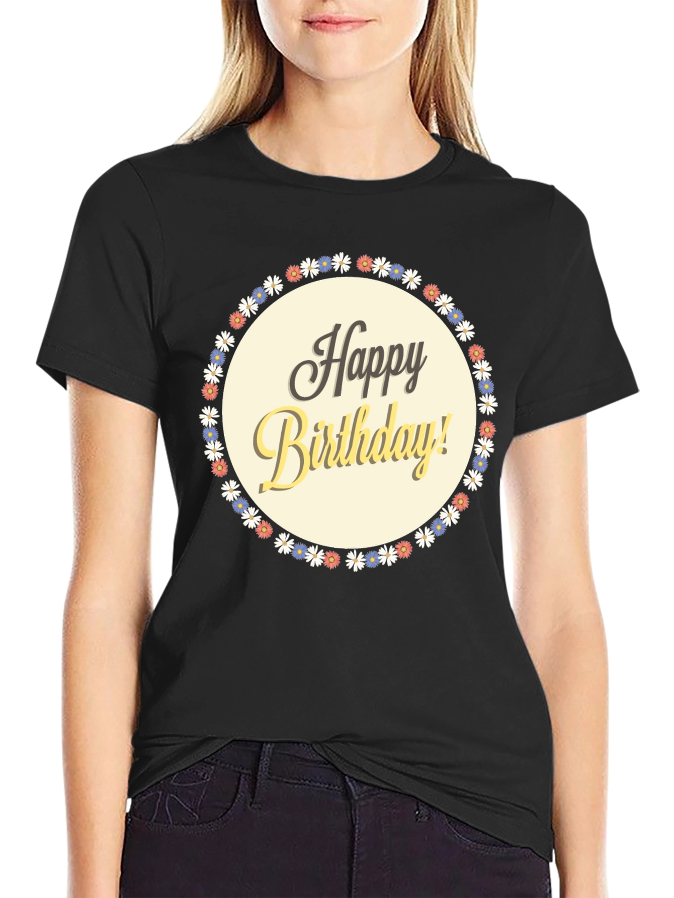 Happy Birthday Graphic T-Shirt - Floral Circle Design