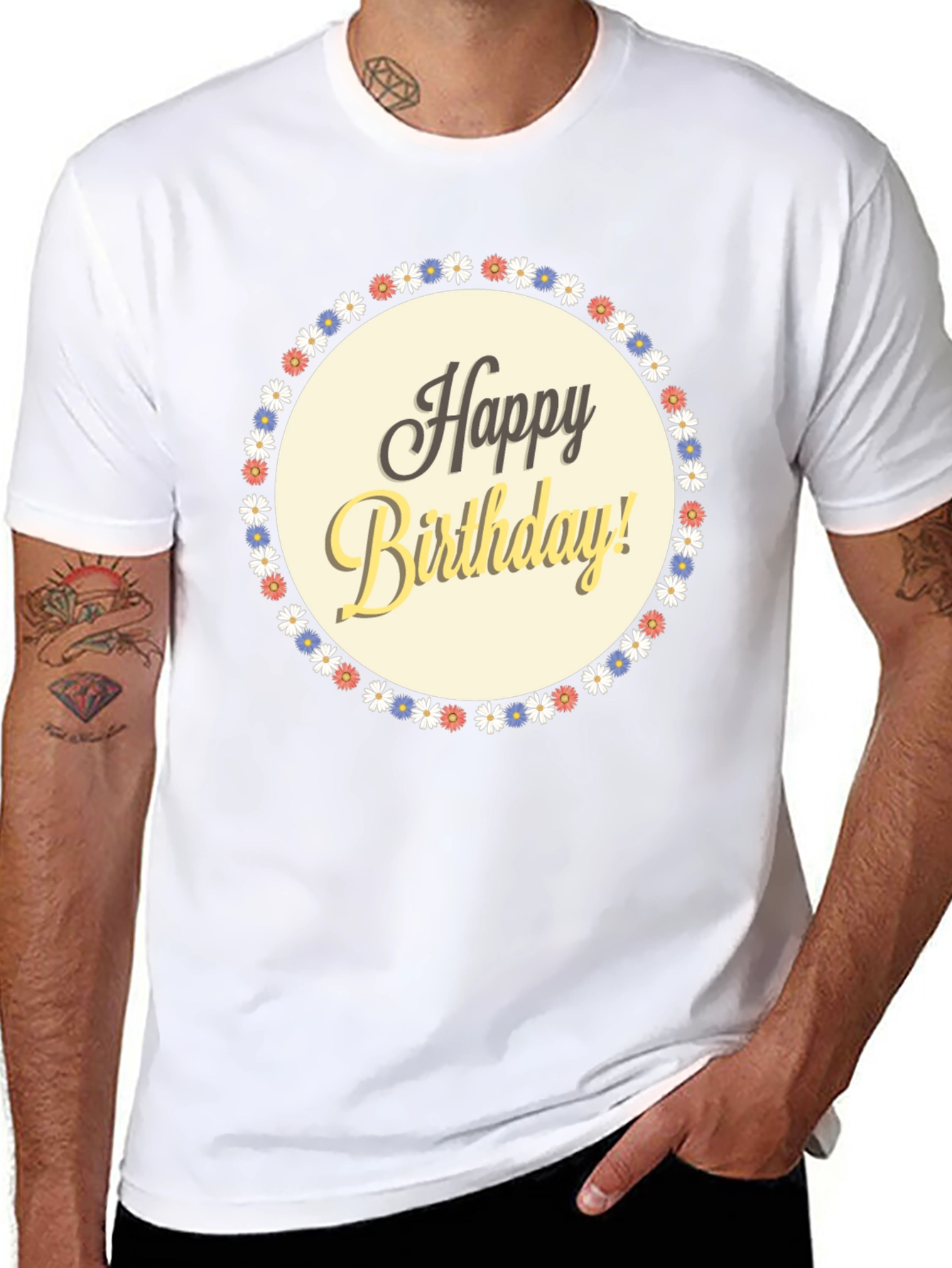 Happy Birthday Graphic T-Shirt - Floral Circle Design