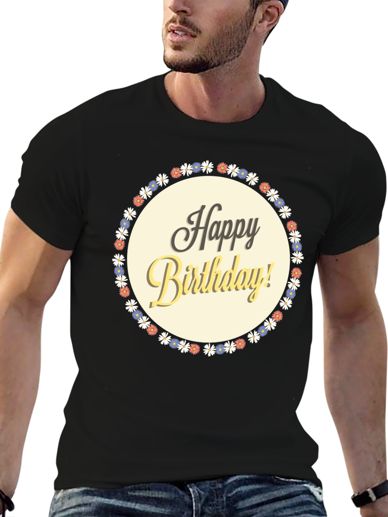 Happy Birthday Graphic T-Shirt - Floral Circle Design