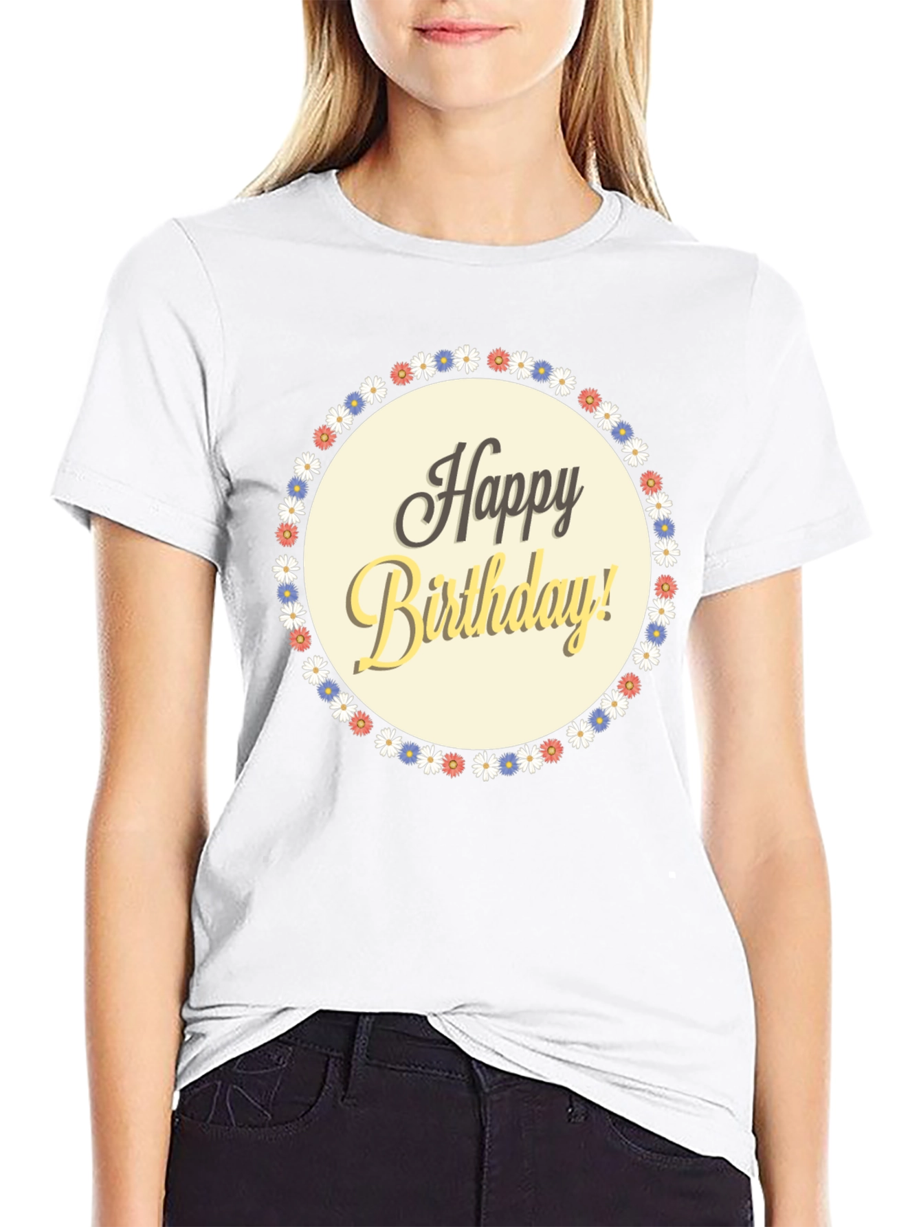 Happy Birthday Graphic T-Shirt - Floral Circle Design