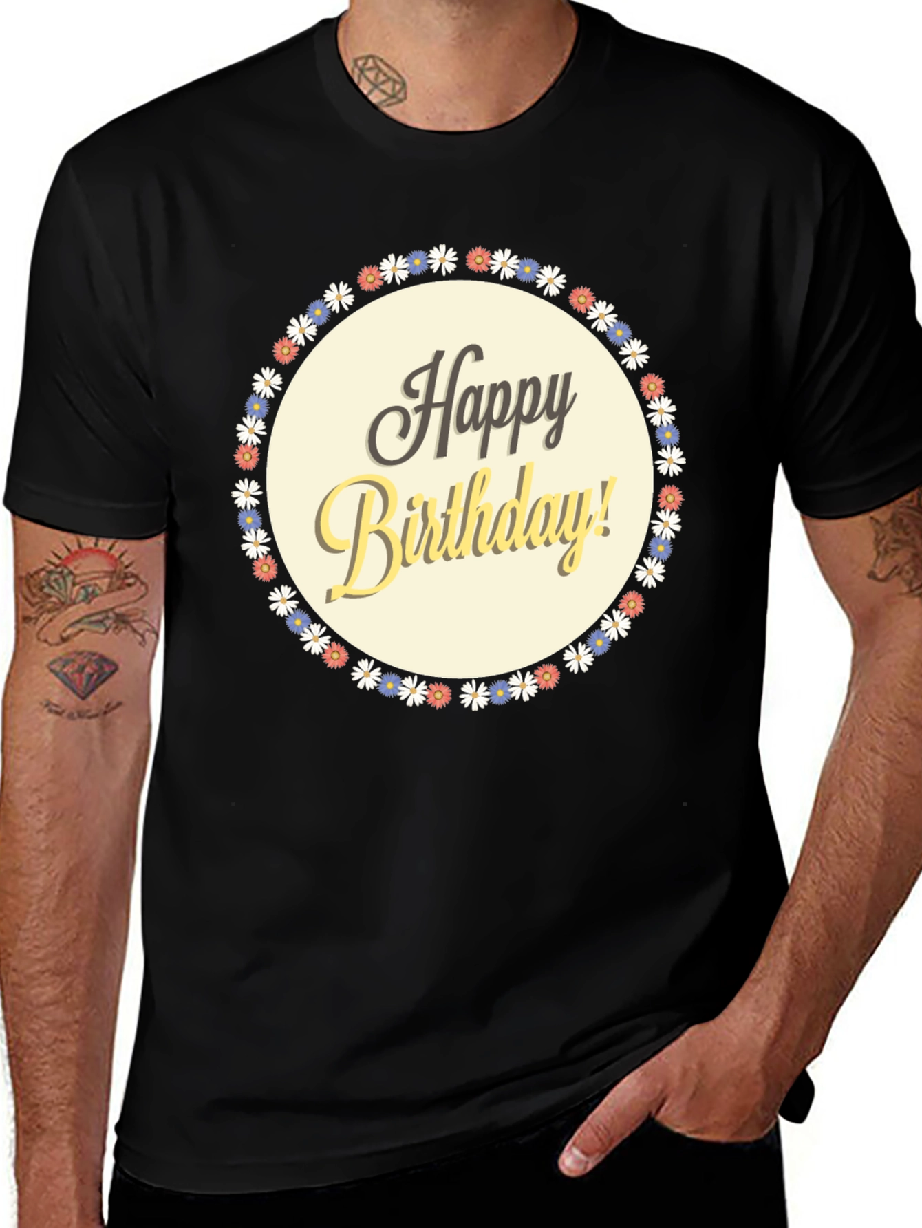 Happy Birthday Graphic T-Shirt - Floral Circle Design