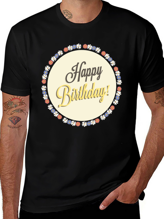 Happy Birthday Graphic T-Shirt - Floral Circle Design